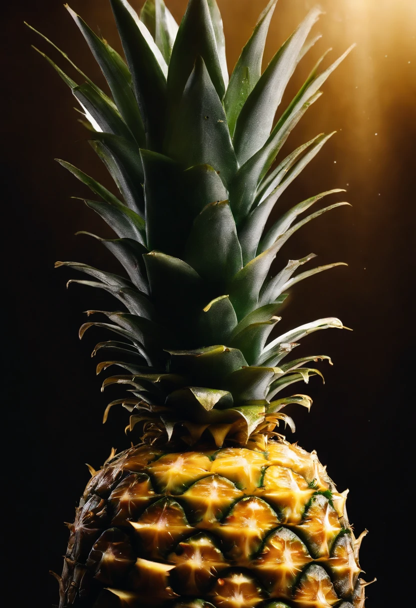 A visually stunning composition of a close-up shot of a pineapple slice, with its juicy flesh, textured core, and glistening droplets, creating a visually appetizing and refreshing image.