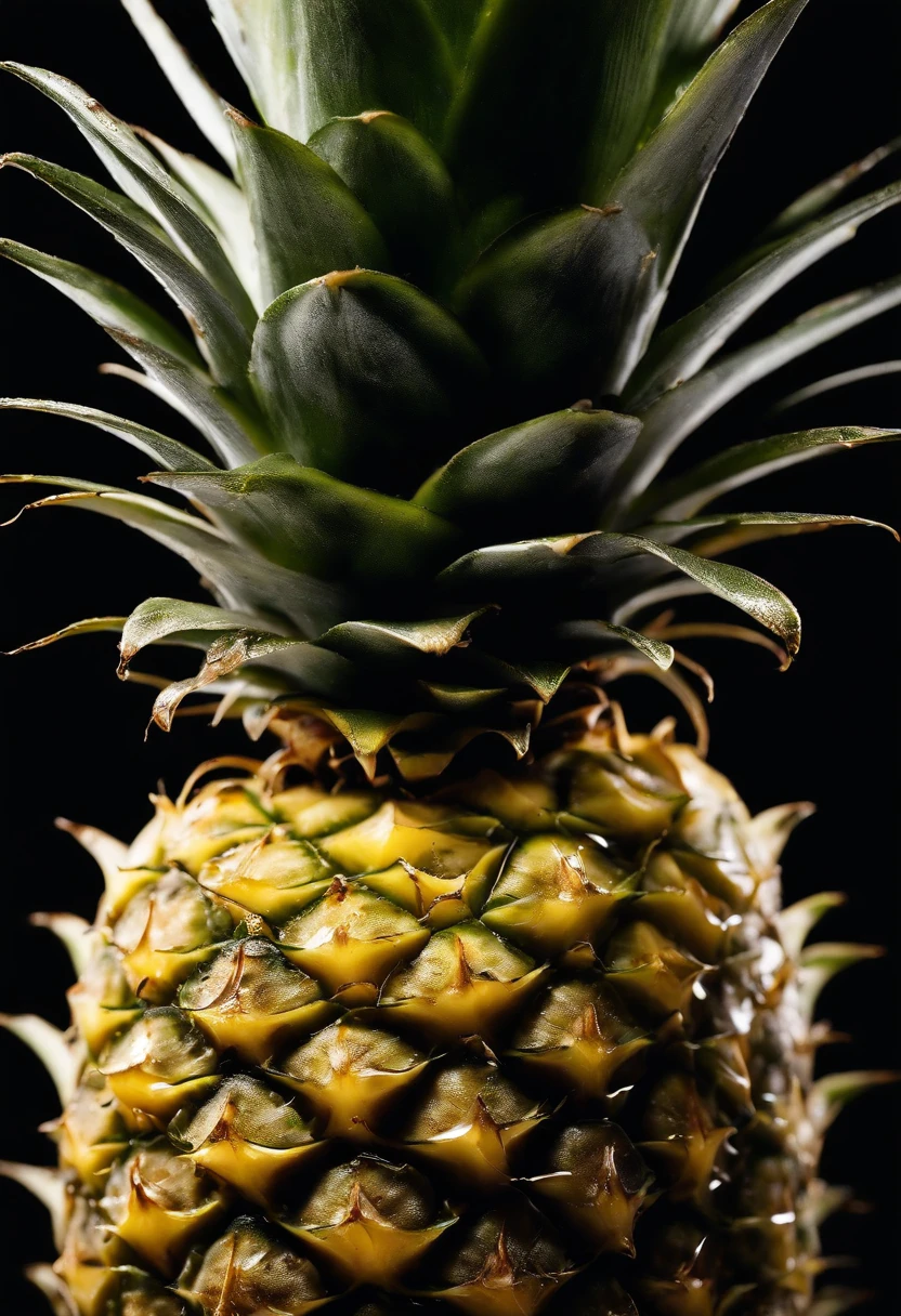 A visually stunning composition of a close-up shot of a pineapple slice, with its juicy flesh, textured core, and glistening droplets, creating a visually appetizing and refreshing image.