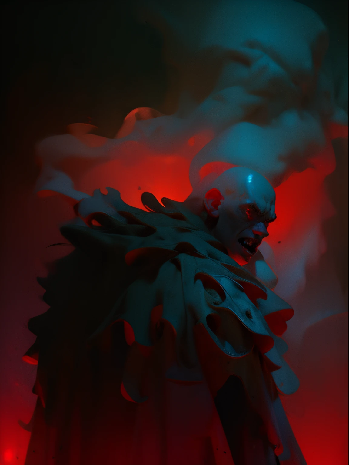 A man walking into a haunted house, frightened look, screaming man, ((Background: haunted house)), shooting from the front, (((evil))), (red colored background), horror movie, dreary, magnificent, fog, low key, at night, (RAW photo, 4K, Realistic, Exquisitely Detailed Skin), Masterpiece, Best quality, offcial art, Unity 8k wallpaper, Ultra detailed,(Soft lighting), Cinematic light,