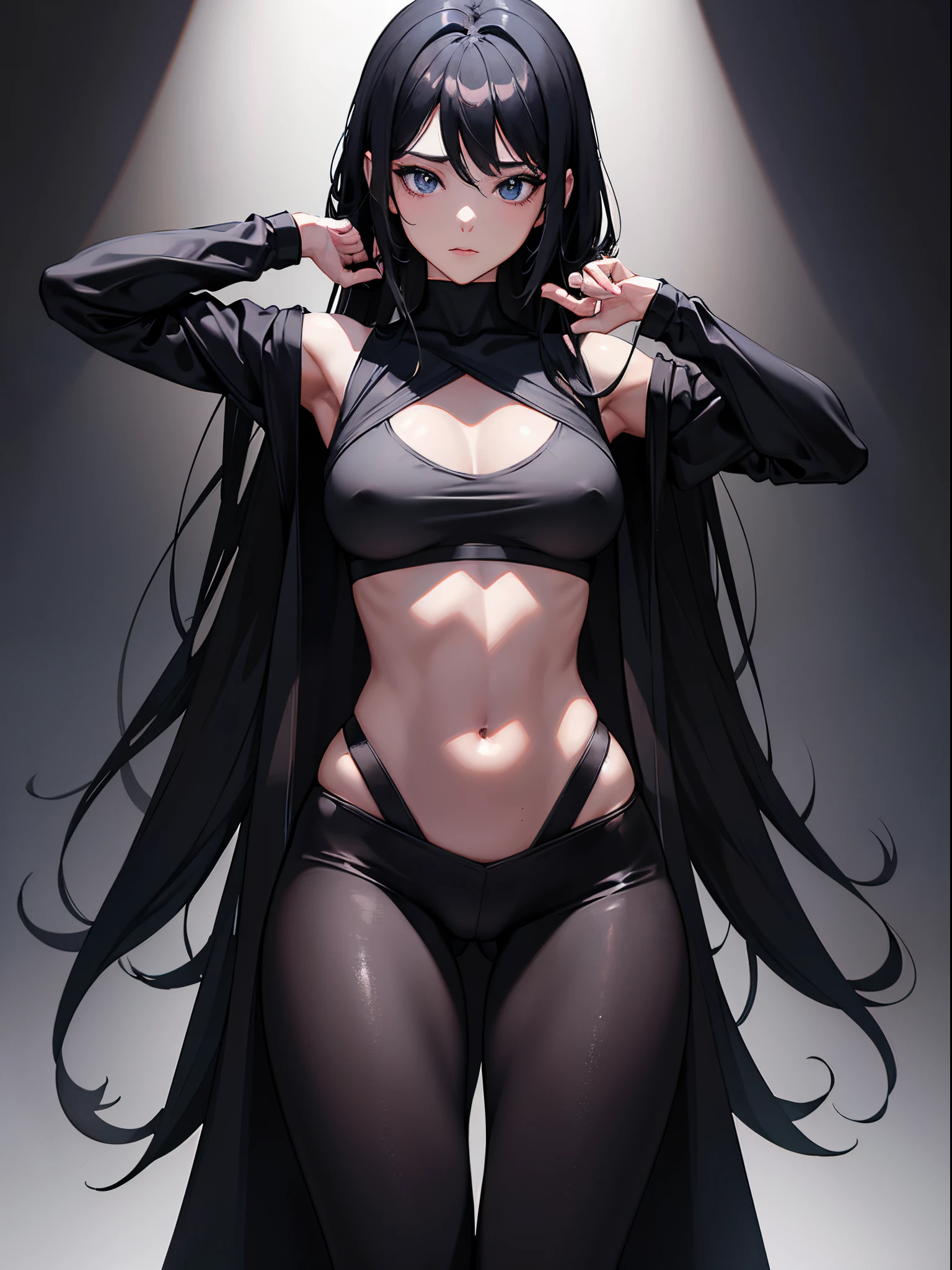 Woman wearing black leggings posing for photo, The head is not exposed，Wearing half-sleeved upper body，[ 4K realism ]!!, [ 4K realism ]!!!, [ 4K digital art ]!!, Realistic shadow perfect body, realisticlying!!!!!!! art-style, photorealistic anime, by Shitao, Popular topics on cgstation, Casual pose, realistic anime 3D style