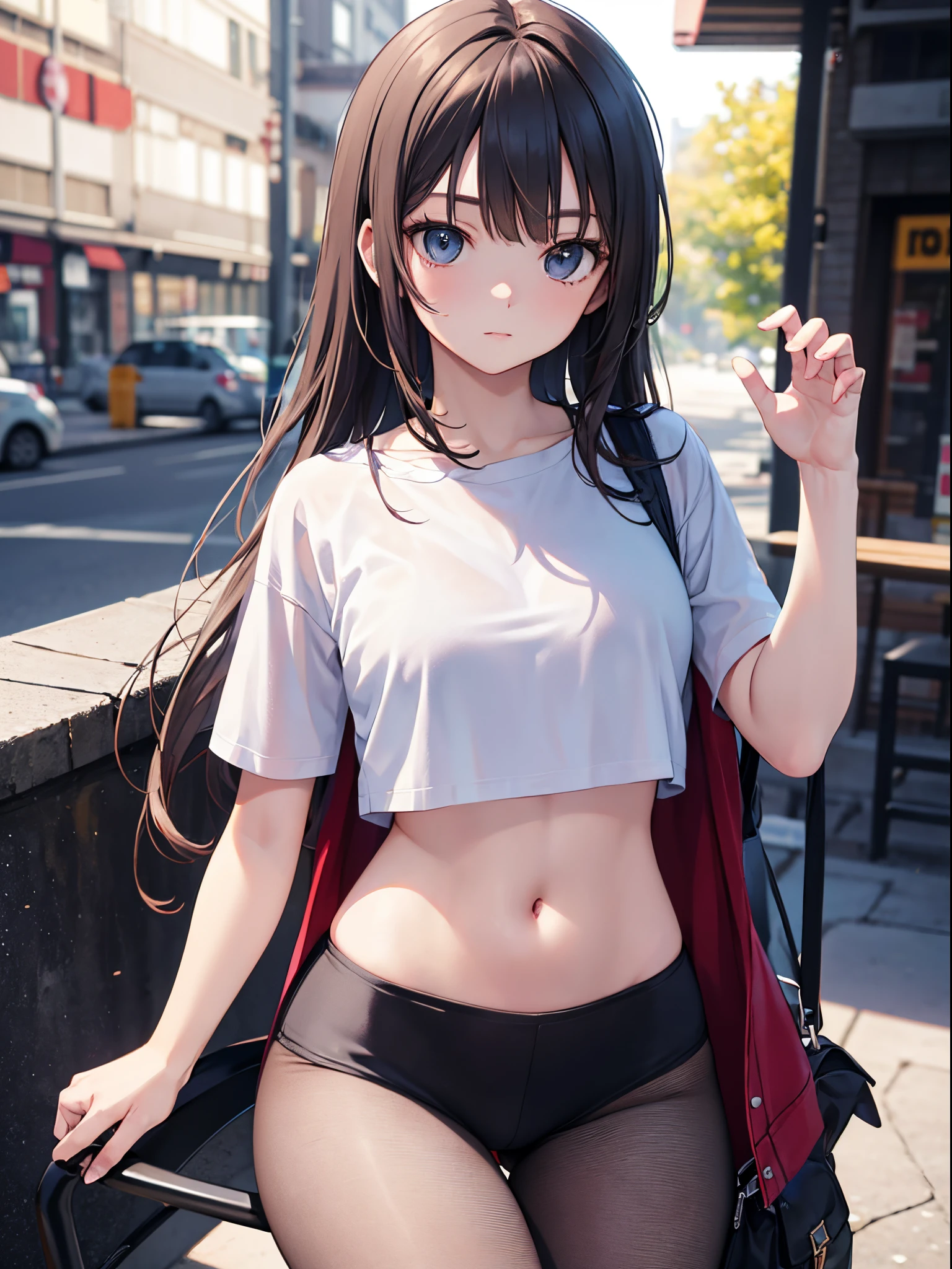 Woman wearing white short sleeves and black leggings posing for photo, Exposing the abdomen，The figure is good，The head is not exposed，[ 4K realism ]!!, [ 4K realism ]!!!, [ 4K digital art ]!!, Realistic shadow perfect body, realisticlying!!!!!!! art-style, photorealistic anime, by Shitao, Popular topics on cgstation, Casual pose, realistic anime 3D style