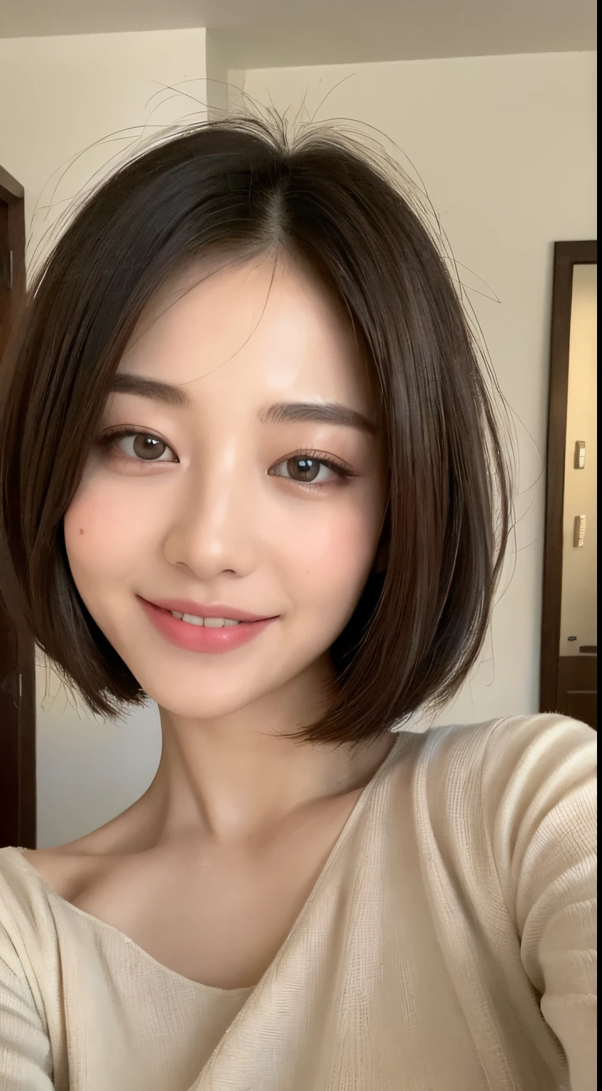 ((Best Quality, 8K, Masterpiece: 1.3)), 1girl, Slim Abs Beauty: 1.3, (Hairstyle Casual, Big Breasts: 1.2), Dress: 1.1, Super Fine Face, Delicate Eyes, Double Eyelids, Smile, Home