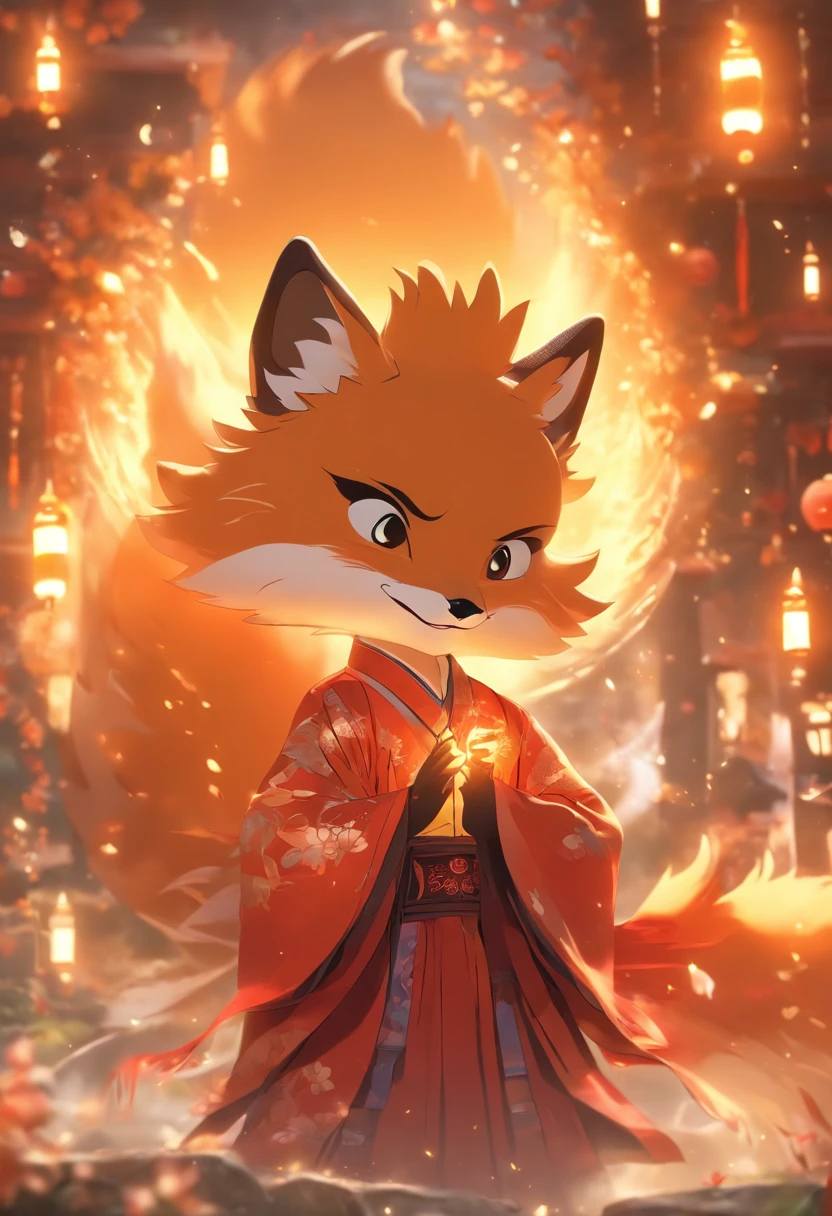 (tmasterpiece), (Best quality), Cinematic quality,Rendered by Octane,Ultra-detailed details,1 boy,Cool action,Wearing ancient Chinese Hanfu,(Ancient Chinese Formation:1.2),energy surround,light particle fluid,Fairy air fluttering,Luminous magic circle,Summon ancient beasts,(Behind him,is a huge fox:1.5)