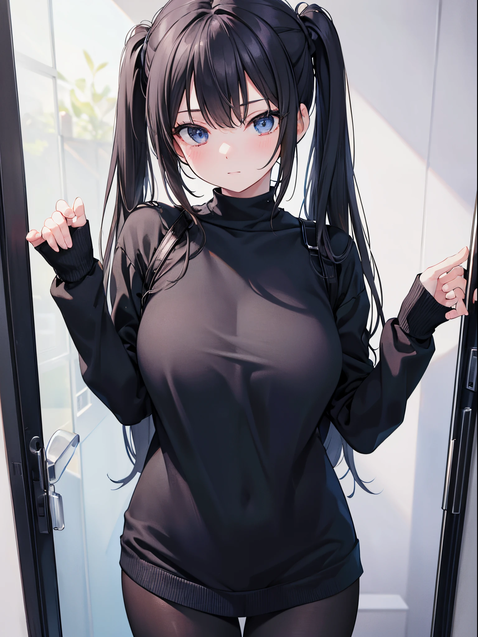 A woman who is，Wear black leggings，Posing for photos leaning against the door, The head is not exposed，Wearing half-sleeved upper body，[ 4K realism ]!!, [ 4K realism ]!!!, [ 4K digital art ]!!, Realistic shadow perfect body, realisticlying!!!!!!! art-style, photorealistic anime, by Shitao, Popular topics on cgstation, Casual pose, realistic anime 3D style