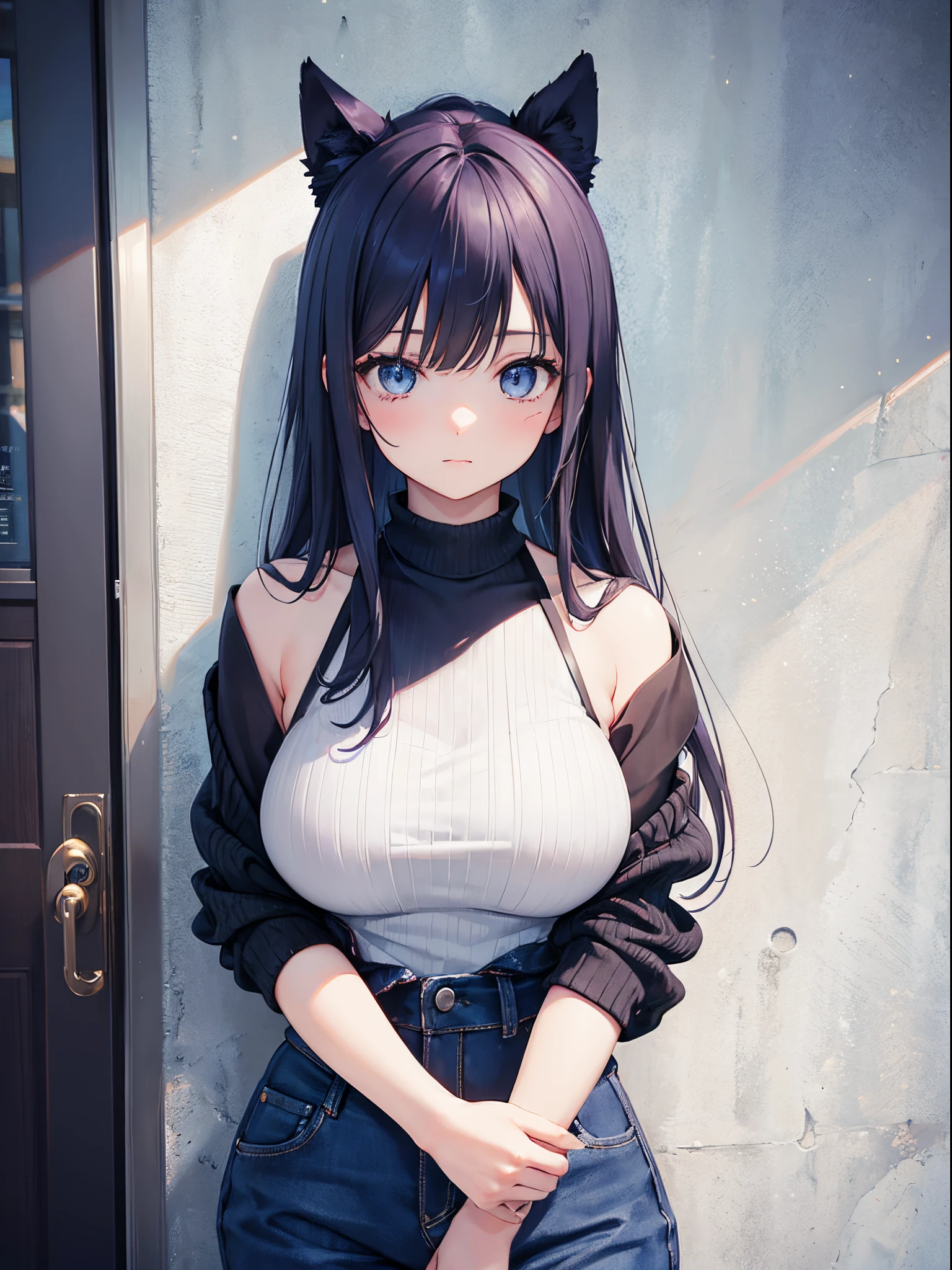 A woman leaning against the door posing for a photo, The head is not exposed，Wearing half-sleeved upper body，[ 4K realism ]!!, [ 4K realism ]!!!, [ 4K digital art ]!!, Realistic shadow perfect body, realisticlying!!!!!!! art-style, photorealistic anime, by Shitao, Popular topics on cgstation, Casual pose, realistic anime 3D style