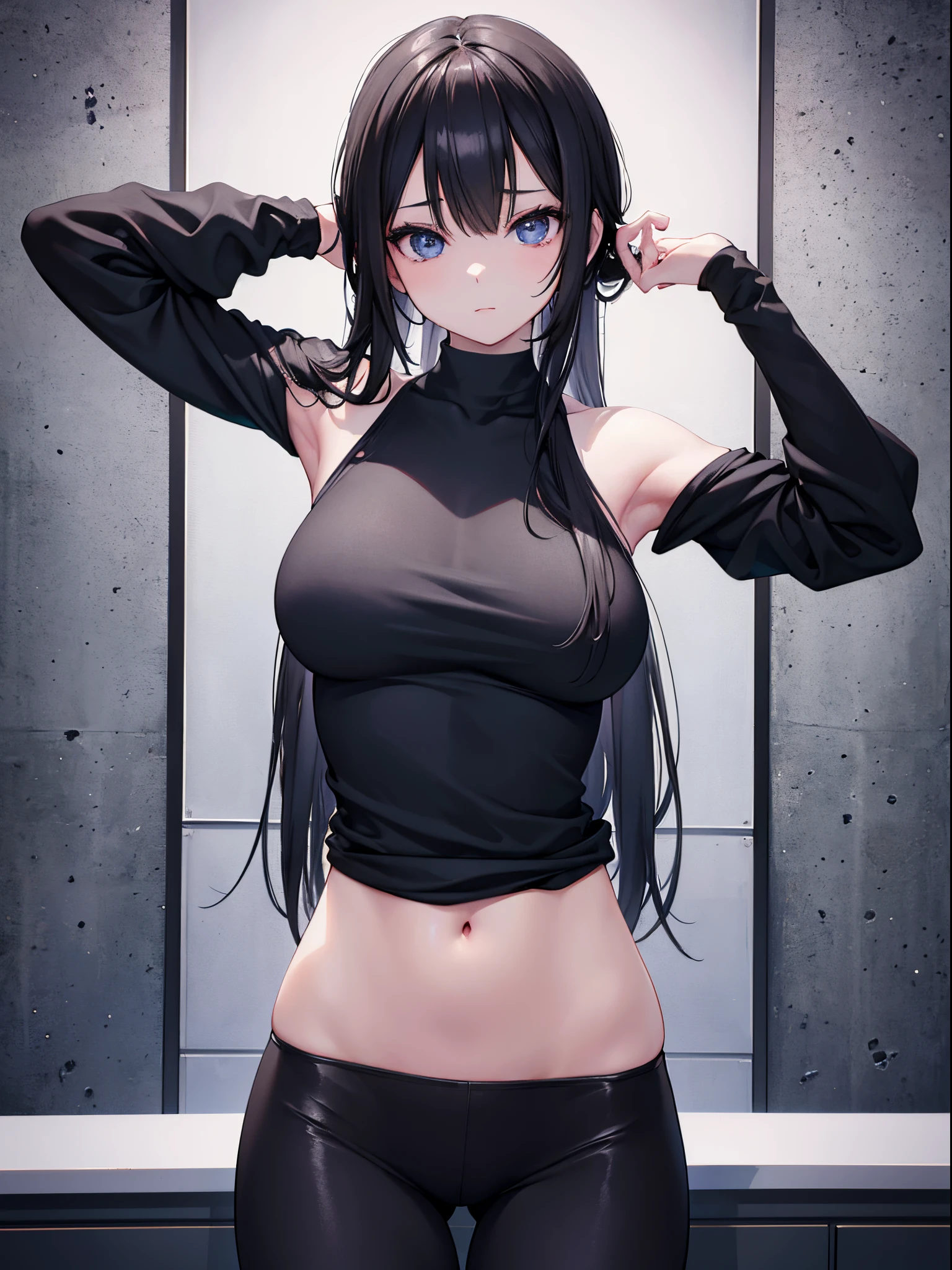 Woman wearing black leggings posing for photo, The head is not exposed，Wearing half-sleeved upper body，[ 4K realism ]!!, [ 4K realism ]!!!, [ 4K digital art ]!!, Realistic shadow perfect body, realisticlying!!!!!!! art-style, photorealistic anime, by Shitao, Popular topics on cgstation, Casual pose, realistic anime 3D style