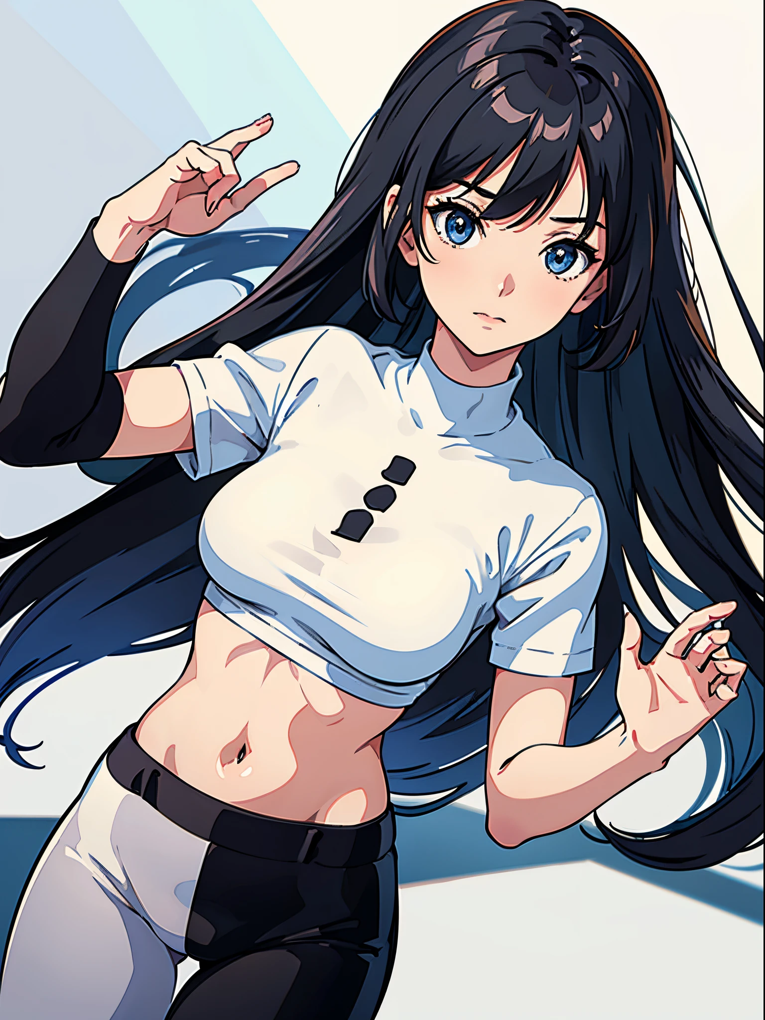 Woman wearing white short sleeves and black leggings posing for photo, Exposing the abdomen，The figure is good，The head is not exposed，[ 4K realism ]!!, [ 4K realism ]!!!, [ 4K digital art ]!!, Realistic shadow perfect body, realisticlying!!!!!!! art-style, photorealistic anime, by Shitao, Popular topics on cgstation, Casual pose, realistic anime 3D style