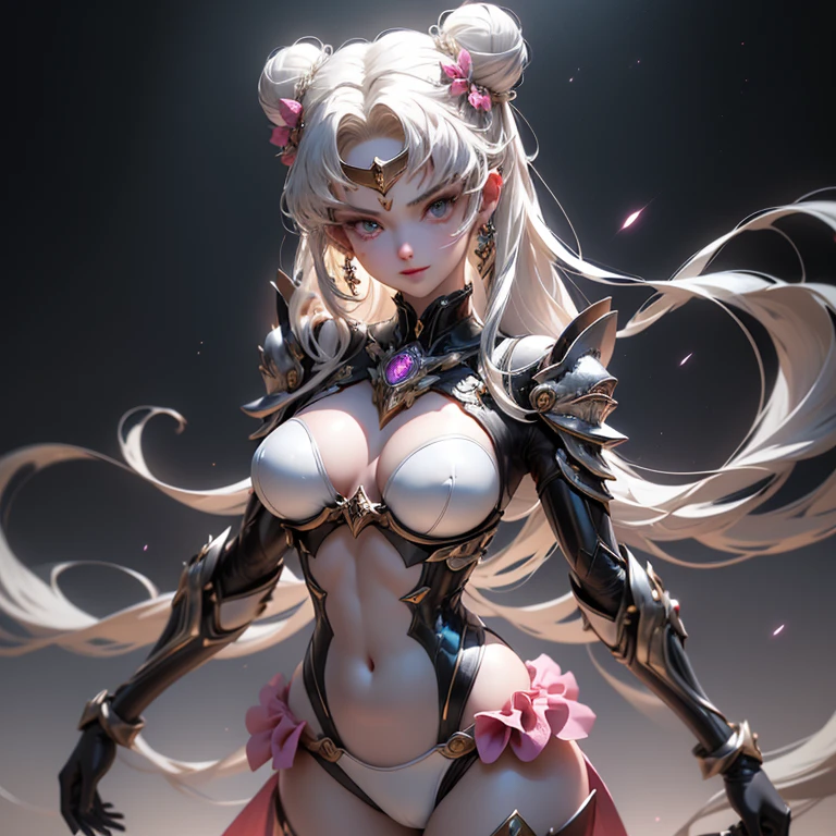 obra prima、corpo inteiro, pose sensual, Ful:1.3、stands、8k、。.......3d、realisitic、Ultra Micro Fotografia、qualidade superior、Wallpapers with extreme details CG Unity 8k、de baixo、detalhes intrincados、(1 female)、28 anos、(bikini branco, lua eterna do marinheiro)、(Loira incrivelmente longa e brilhante de duas caudas:1.4、Loira de cauda dupla reta fina e muito longa, hair buns、Ornamento de cabelo redondo vermelho em um coque de cabelo)、very suitable and suitable high gloss white holographic leather、Sexy high-shine white silver bikini with high-leg cut that shines like oil,The pants are visible,Pose de modelo sexy:1.2、dynamicposes:1.2,(Detalhes do rosto:1.5、olhos azuis、beautiful expression、Olhos belos、Iris sketch, Olhos com destaques、Lips up:1.5、up to, Sharp, pale eyebrows,、long eyeslashes、Double eyelashes、up to, para cima e musculosos,,um rosto pequeno、peito alto e grande、perfectly proportions、seios grandes cintura fina、visible pore、sorriso sedutor、perfect hand:1.5、octan render、highly dramatic picture、(divindade lunar,cosmic background、Raios ao luar、uma lua、Dynamic backgrounds、exquisite lighting and shadow、dynamic nail、Antecedentes detalhados),Luz natural forte、luz solar、Digital SLR、foco nítido: 1.0、Maximum clarity and sharpness、Mecha Musume,(coelho, coque duplo, bicaudal, Faixa separada, circlet, jewelries, brincos, gargantilha, red bow, luvas brancas, Bosques de Cotovelo