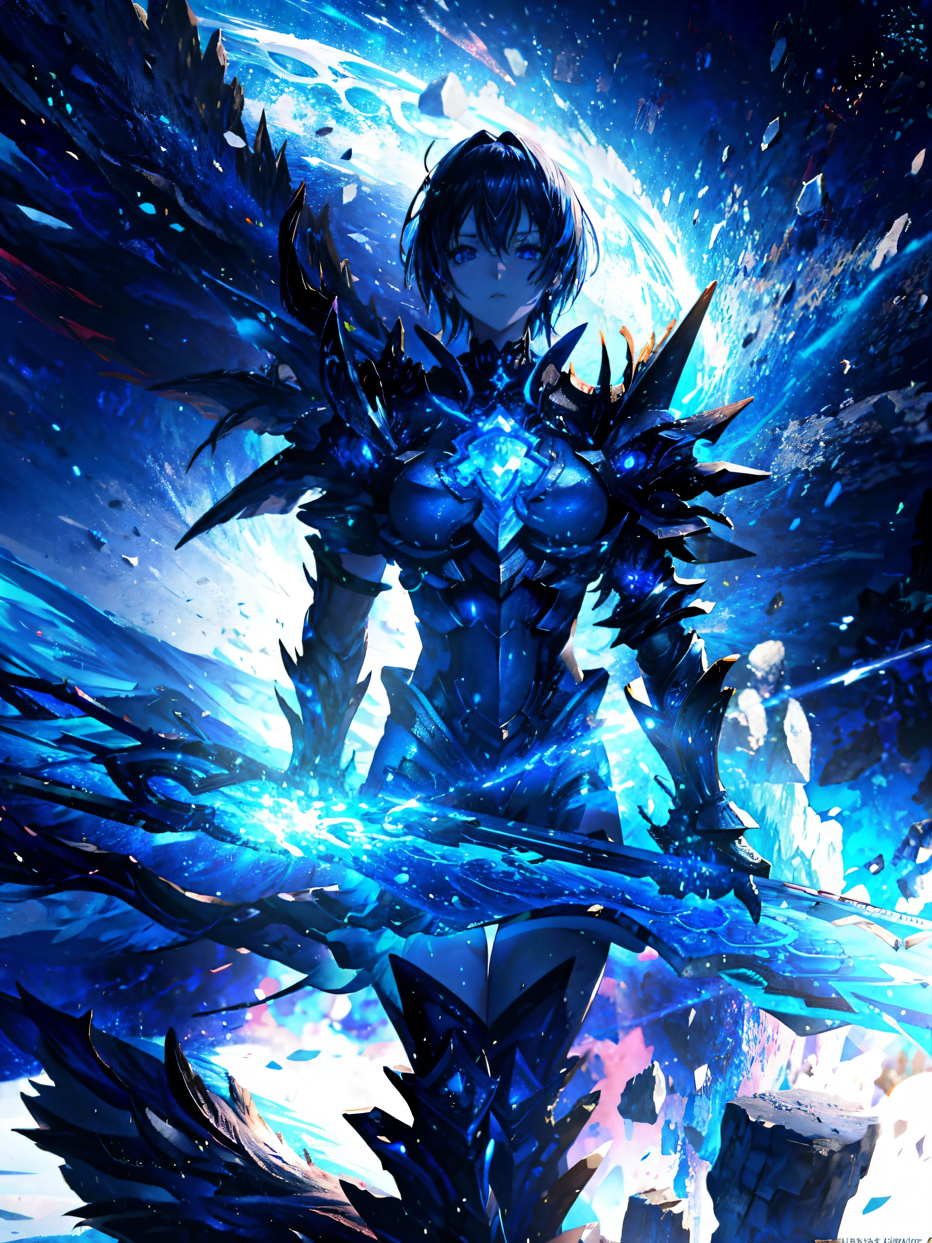 anime girl character with a blue background and a black and white image, water armor, epic fantasy digital art style, guildwar artwork, luminous water elemental, iridescence water elemental, anime epic artwork, blue armor, wallpaper anime blue water, high quality digital concept art, from guild wars, badass anime 8 k, epic fantasy art style hd, 4k anime wallpaper