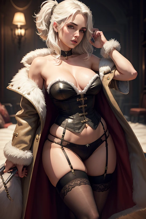 sexy ciri, crown,stockings garter belt, fur coat,thick