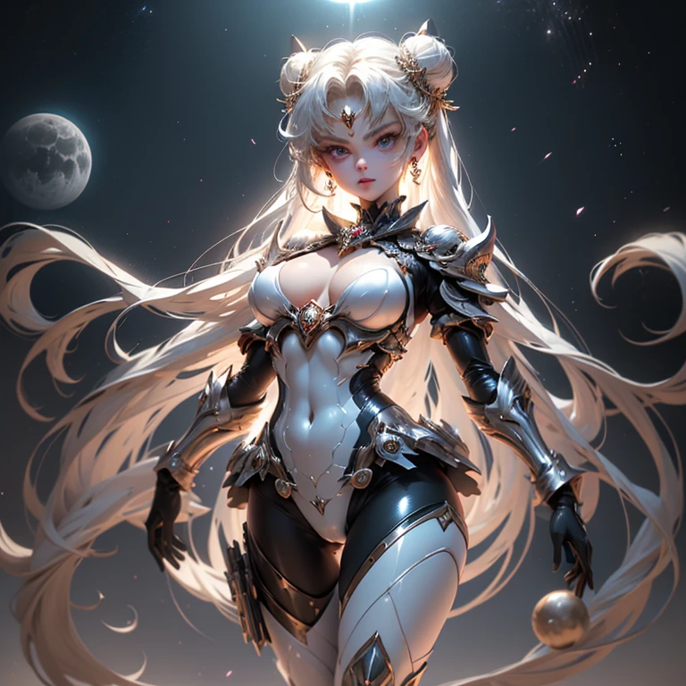 ((Highest quality)), ((masterpiece)), (detailed), （Perfect Face）、The woman is naked and is the bride of the Demon King, the Dark Queen of the Black Moon Clan, the Demon Queen, Devil Queen Serenity, and is wearing a shiny black full-body bodysuit decorated with gold, a sexy female demon with jet-black skin, Devil Queen Serenity.、The woman is a jet-black female demon with magnificent devil horns, jet-black devil wings, and a jet-black tail. Her skin is jet-black, and she has a black inverted crescent moon mark on her forehead. She is the jet-black demon Devil Queen Serenity, and she has blonde hair.２The expression of a girl in love with her long hair tied up、Woman is Devil Queen Serenity