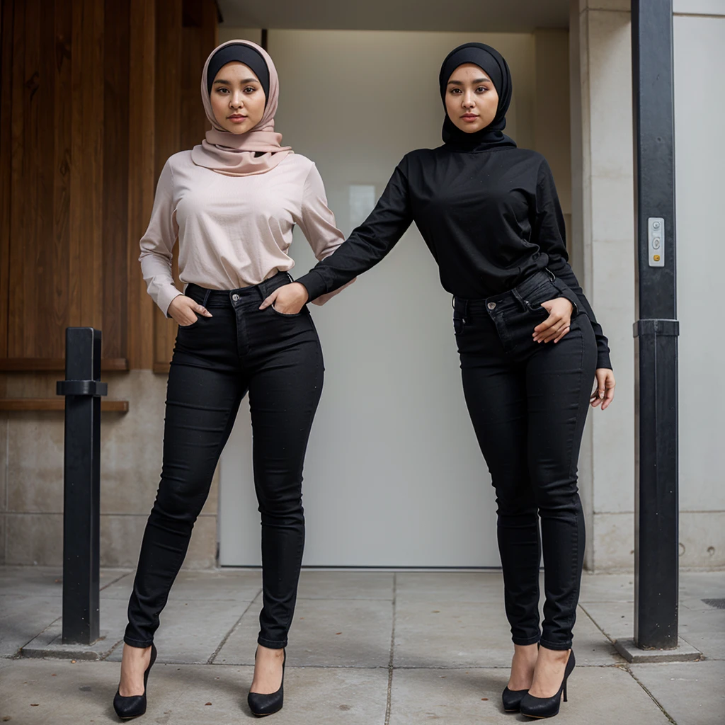 Hijab malay standing full body tight black jeans