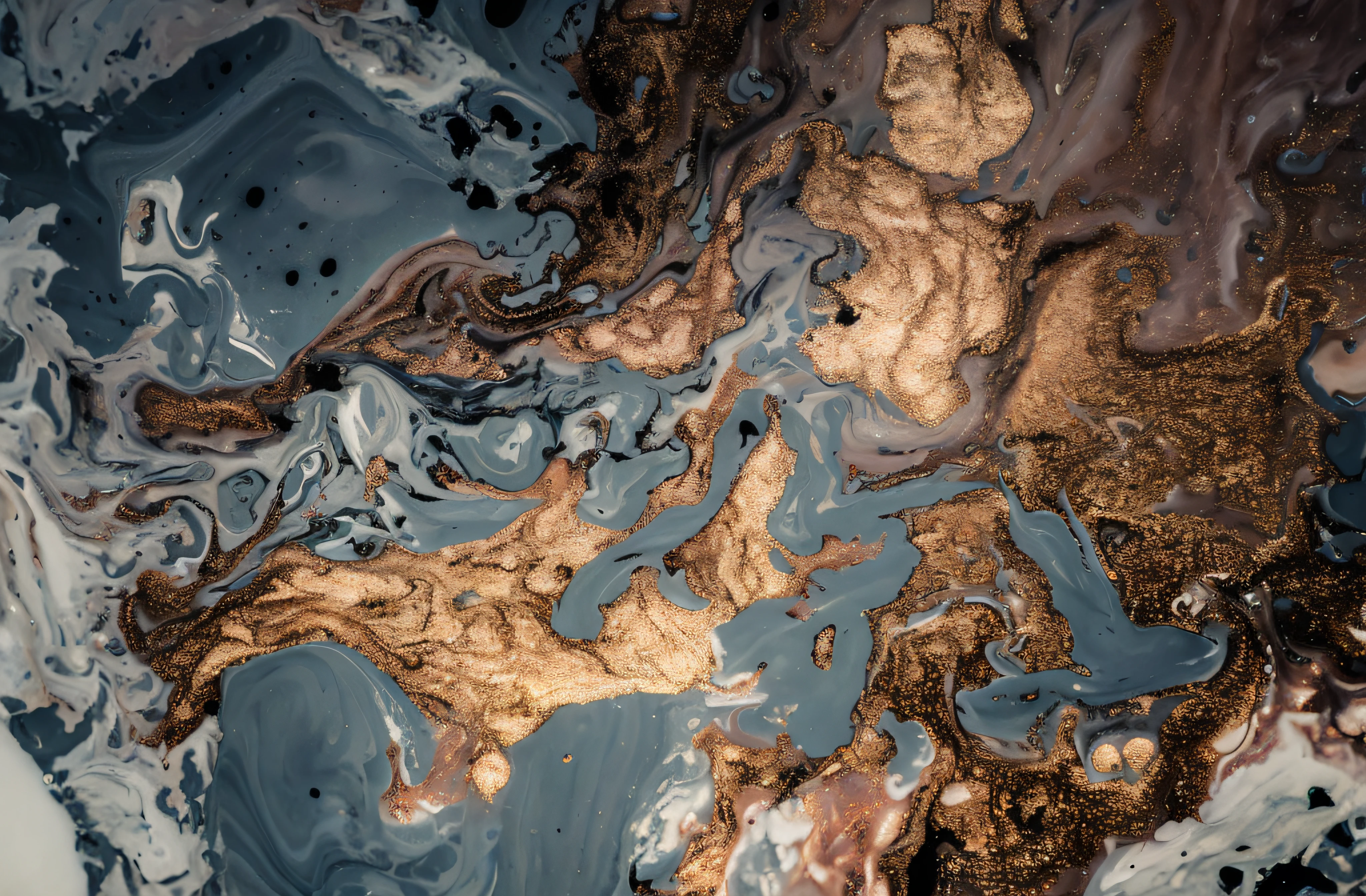 arafed image of a close up of a liquid substance, liquid golden and black fluid, gilded marbled paper background, baroque marble and gold in space, abstract texture, oil on water, liquid marble fluid painting, abstract liquid, intricate flowing paint, moody gold planet, intricate oil sweeps, swirly liquid fluid abstract art, dramatic earth colors, marbling effect