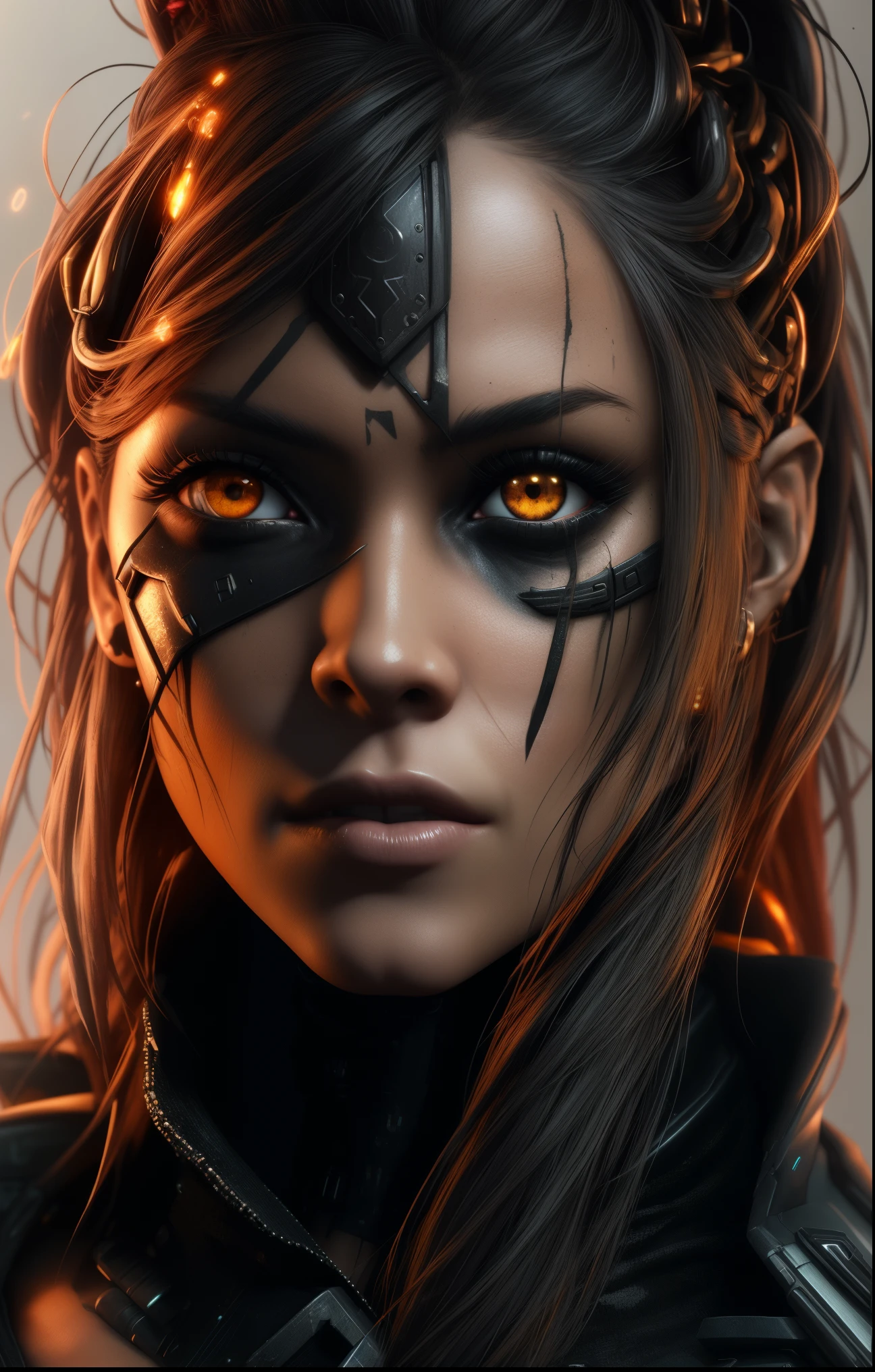female warrior with fire eyes, close up Deep Detailed , cinematic eyes , cinematic lighting. Cinematic HDR , Background Effects lightings, 8k , realistic animation, realistic lighting, realistic cinematic.digital art, digital photography, realistic HDR