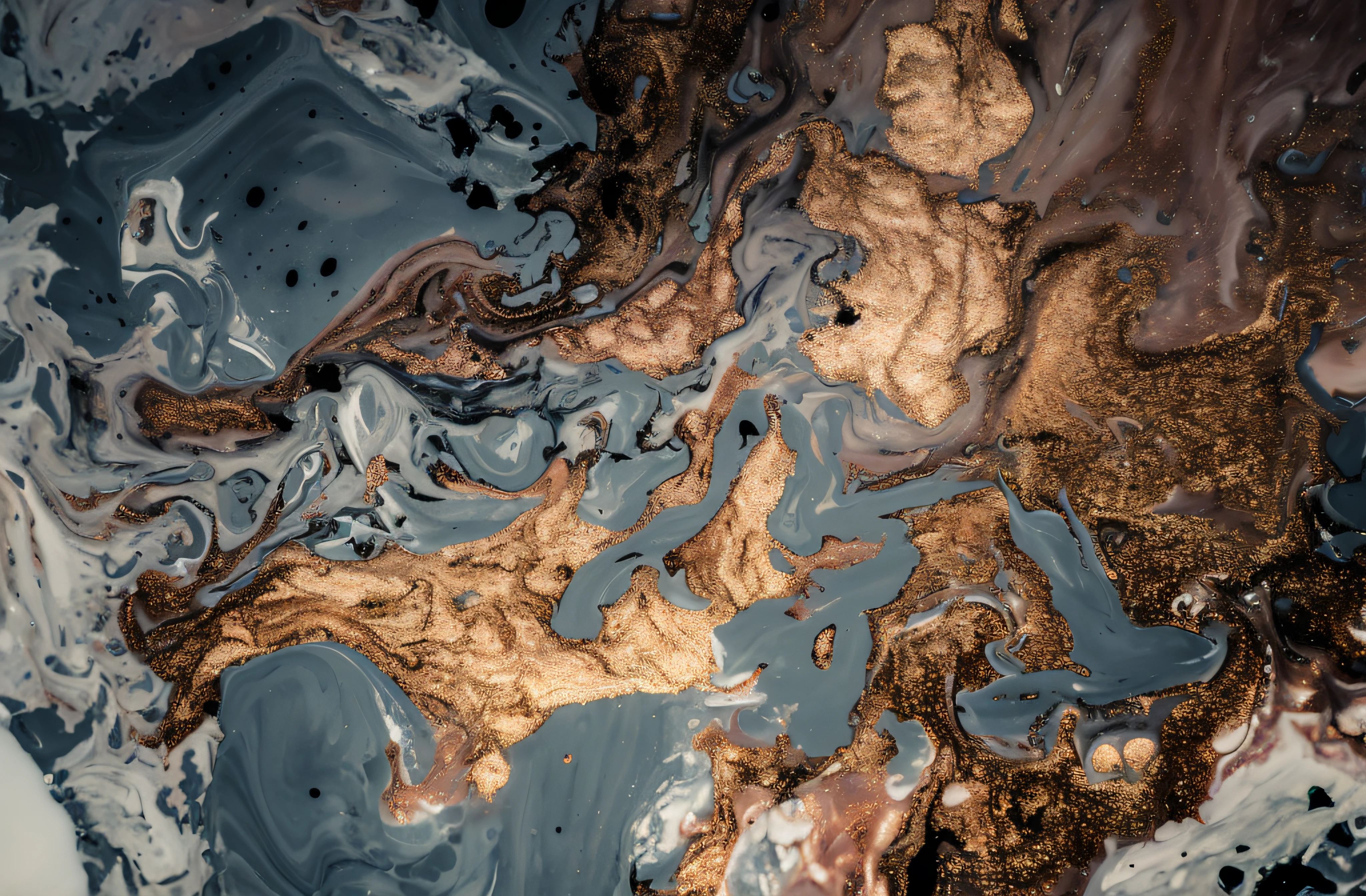 arafed image of a close up of a liquid substance, liquid golden and black fluid, gilded marbled paper background, baroque marble and gold in space, abstract texture, oil on water, liquid marble fluid painting, abstract liquid, intricate flowing paint, moody gold planet, intricate oil sweeps, swirly liquid fluid abstract art, dramatic earth colors