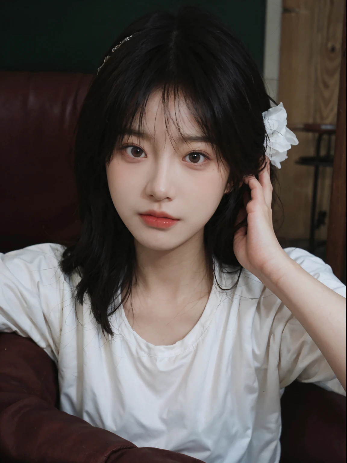 Best quality at best, 超高分辨率, (realistically:1.4),A woman in a white top poses for a photo, 🤤 girl portrait, beautiful Korean women, gorgeous young korean woman, Korean girls, Urzans, Young and cute Korean face, Cute and delicate face, Those girls' The avatar is cute and exquisite, beautiful young korean woman, young and lovely Asian face, Pale round face, Cute Korean face, Beautiful Asian Girls
