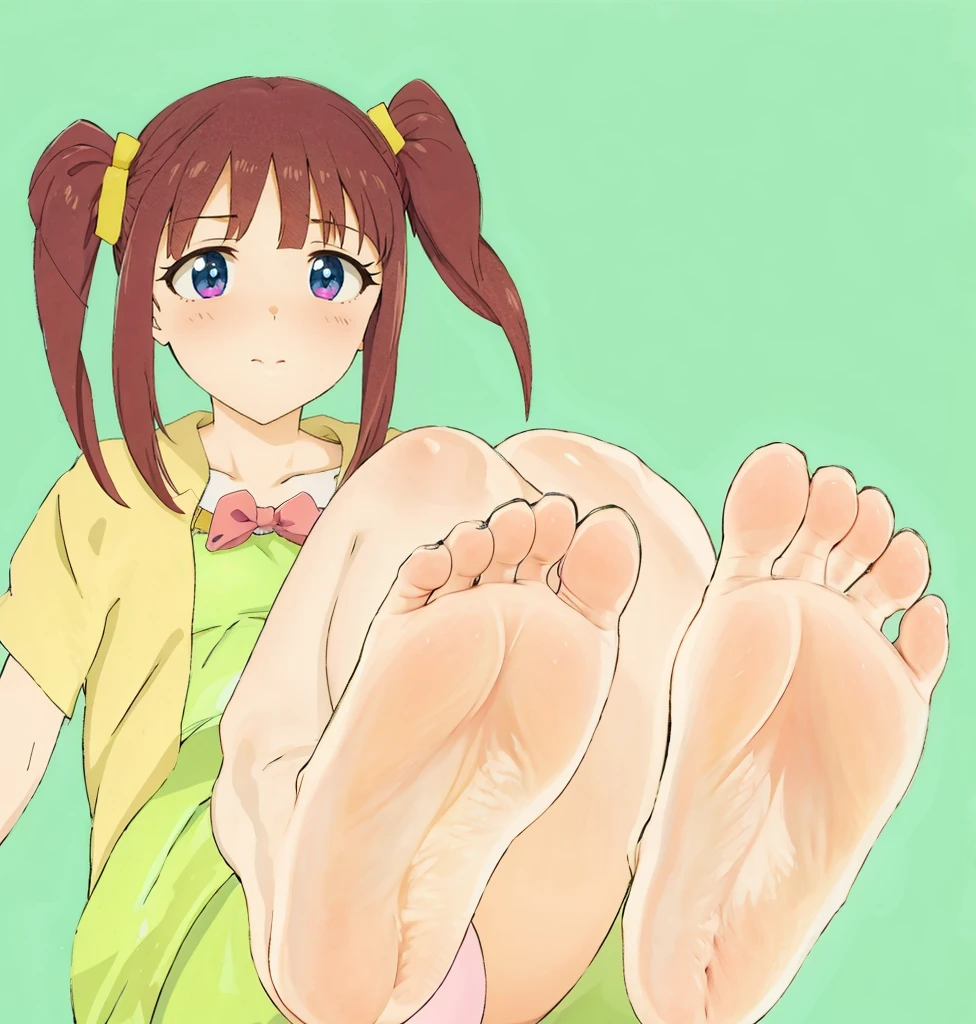 Anime girl with big legs and belly in a red shirt, giantess art, detailed foot pov, Foot Art POV, soft anime illustration, big legs, anime highly detailed, mid view from below her feet, digital anime illustration, The art of the foot, high soles, digital anime art!!, feet posing, SFW version, digital manga art, sole of feet, Close-up of the sole of the foot, Chieri Ogata, The Idolmaster Cinderella Girls