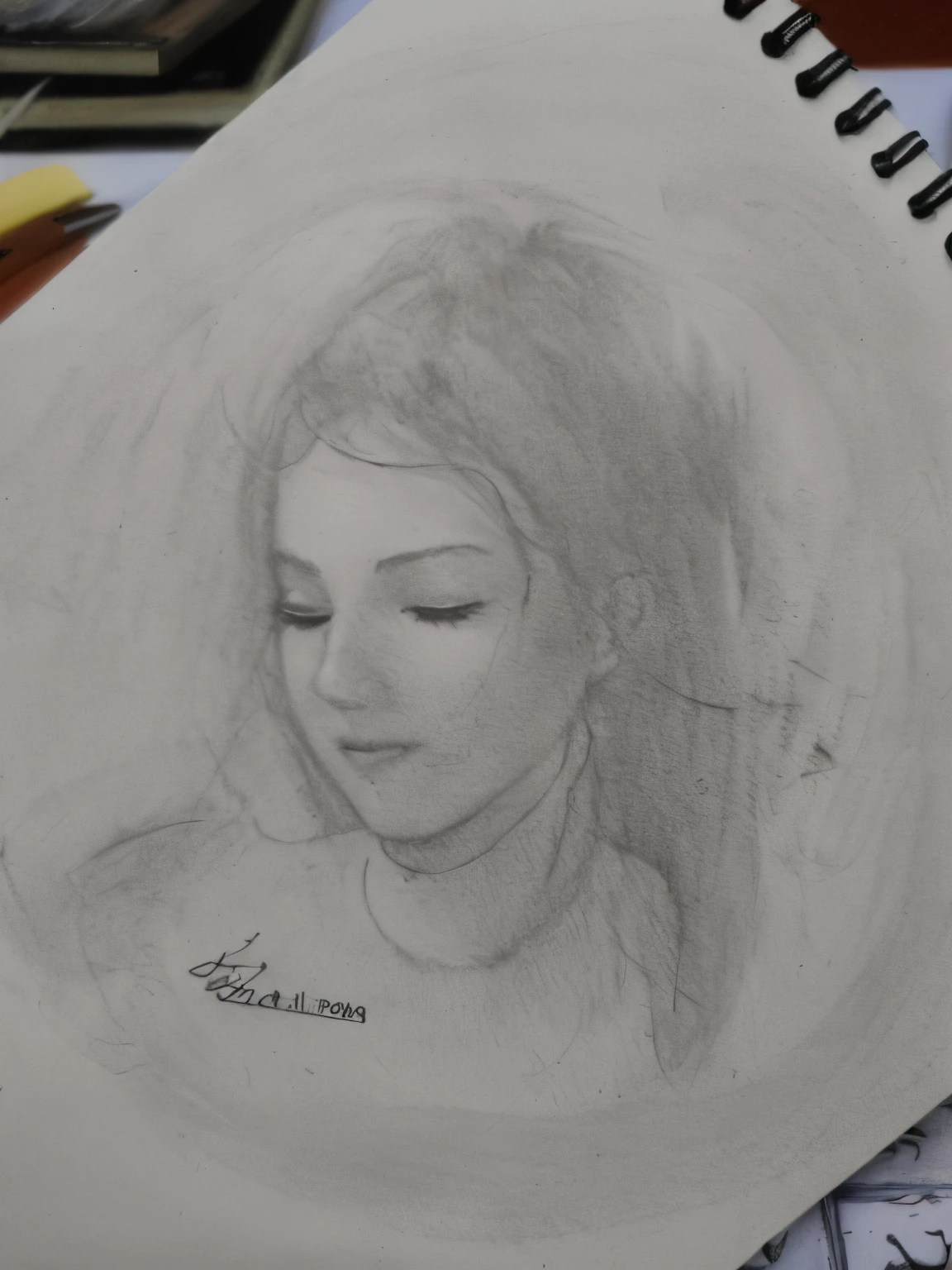 arafed drawing of a woman with eyes closed and a pen in her hand, loose pencil sketch, a pencil sketch, face sketch, art sketch, potrait of a female face, fine art sketch, pencil sketch, face portrait, face female portrait, sketch of a caucasian face, charcoal sketch, girl sketch, realistic sketch, rough charcoal sketch