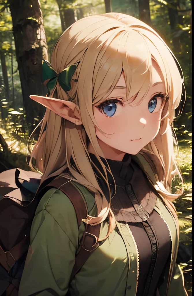 A Woman Elf in a Forest Dressed in a Forest Range Attire with Arrows and a Bow, On A Tree, Perfect Body , Perfect Face, HD