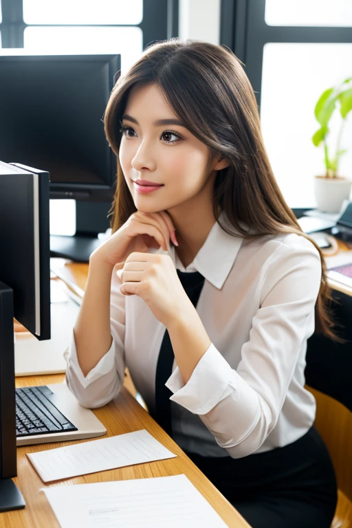 (Best Quality,hight resolution:1.2),Realistic,Professional,Includes highly detailed facial features and full body diagram、Highly detailed portrait of a 20 year old Japanese office lady, ready for a date, In an office environment.
tag: Beautiful detailed eyes, Beautiful detailed lips, long eyelashes, smooth and flawless Skin, Elegant Office Wear, well-groomed hair, Confident smile, Natural makeup, neat and tidy appearance, Stylish accessories, Modern office environment, computer and desk, Office Chair, papers and documents, stationery, Computer Monitor, Keyboard and mouse, Phone on the desk, office decor, soft office lighting, Natural light coming in through the window, Calm and focused expression, relaxed body posture, Exciting anticipation, stylish handbags, high-heels, elegant clock, Delicate Jewelry.members of the workplace conspicuous presence
(Main Focus) Beautiful office lady in her 20s, Detailed facial features and flawless skin, Expressive eyes and lips attract attention.
(Medium) This portrait is created in a realistic and professional style, close to high resolution, Detailed photos and masterpiece paintings.
(extra details) she is wearing stylish office clothes, Her hair is perfectly styled; The focus is on her face, Also includes a full body diagram, show her confidence and poise. Office environment with modern furniture, including computer, desk work, and office chair. Documents and paperwork are neatly organized., Office supplies are also within reach... The lighting is soft too.、It creates a calm atmosphere. The rooms are also decorated to create an elegant atmosphere...
(Artistic style) Portraits are created in a natural and realistic style, Capture the essence of the subject. The colors are vivid and vivid, Reflects natural light coming in through windows. The overall tone of the image is warm、Fascinating.
(light) Soft office lighting creates a warm and cozy atmosphere, Emphasize the features of the subject、Add depth to an image.
Note: Prompts are just guidelines, Details can be changed or added according to your artistic vision.