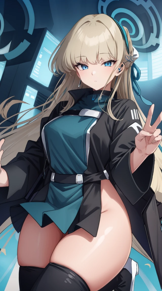 (A high resolution), (Ridiculous resources), (Best quality), (high high quality), (tmasterpiece), 1 plump girl, Asuna, eBlue eyes, Long gray hair, The halo, hair covering one eye, Very long hair, Light brown hair, (Large breasts, The cracks are relatively large), Latex high socks, Red latex stockings, praying hands logo, looking at viewert, 8K HD RTX, Delicate finger detailing,obscene exposure,Slim figure,