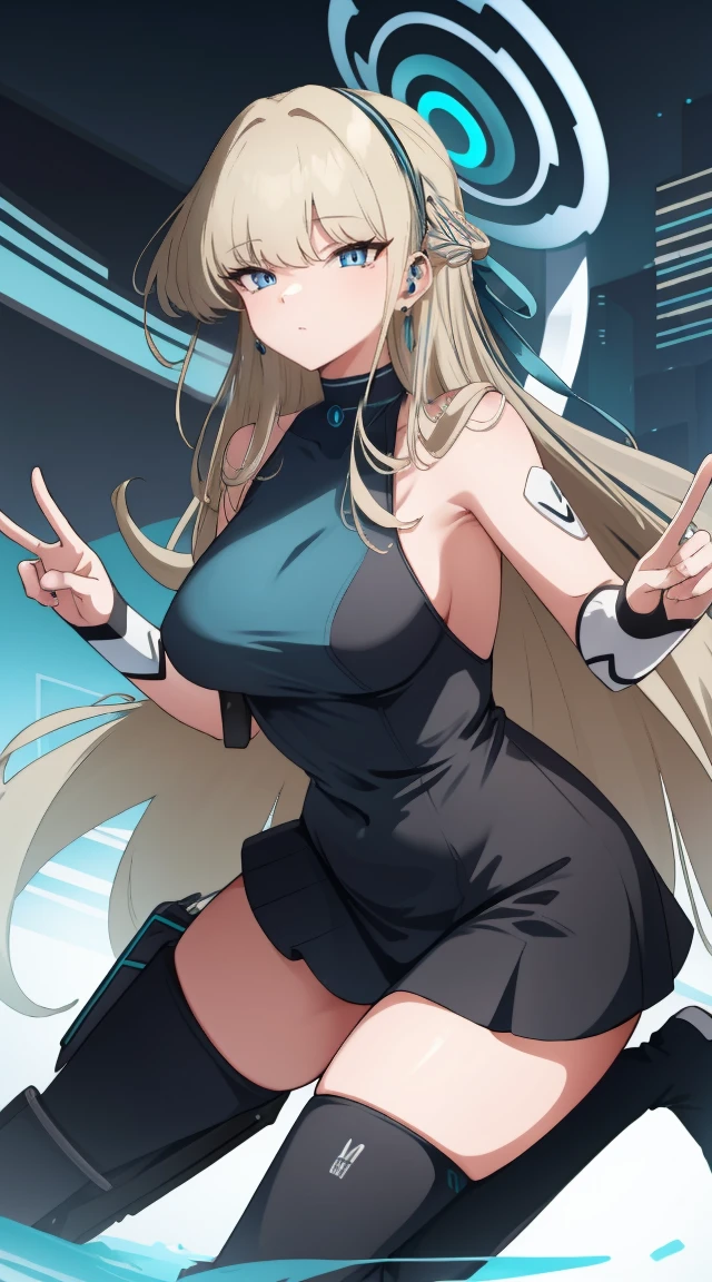 (A high resolution), (Ridiculous resources), (Best quality), (high high quality), (tmasterpiece), 1 plump girl, Asuna, eBlue eyes, Long gray hair, The halo, hair covering one eye, Very long hair, Light brown hair, (Large breasts, The cracks are relatively large), Latex high socks, Red latex stockings, praying hands logo, looking at viewert, 8K HD RTX, Delicate finger detailing,obscene exposure，Slim figure，