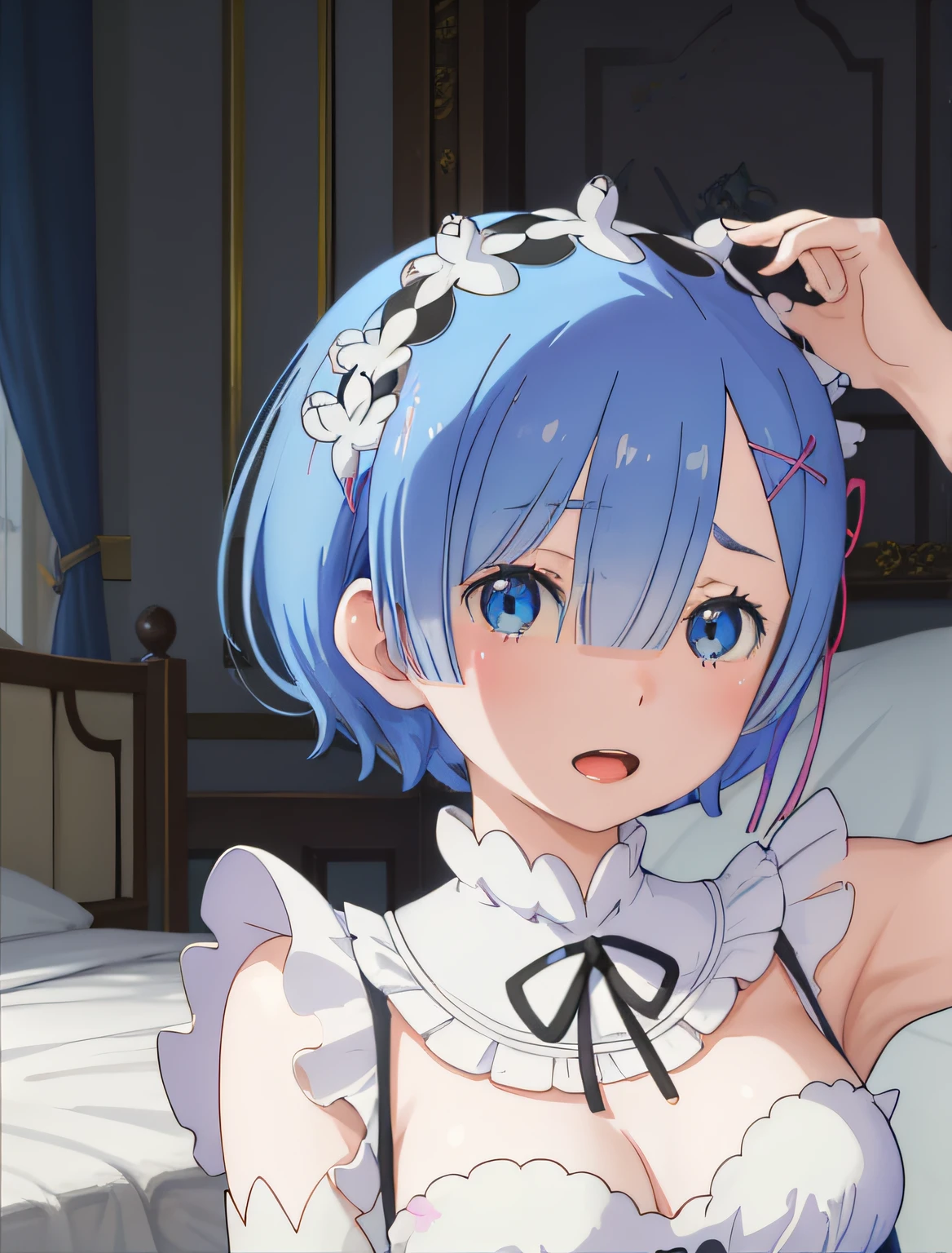 best quality, masterpiece, Flem, 1 girl, blue hair, only, maid,looking at the viewer, outdoor, open your mouth, anime coloring book, maid headdress, Upper body, cloud, null, parody, Day, Black belt, separate sleeve, blush, High resolution, of highest quality, illustration, cinematic light, Super detailed, detailed face, (fine eyes), best quality, very detailed, masterpiece, (detailed face), best details, bright eyes, medium brace, Sentado en la bed, sitting, bed, window, 夜null, Waihu, board member, board member llena, Backlight, light, (high contrast), (color),best quality, masterpiece, Flem, 1 girl, blue hair, only, maid, looking at the viewer, outdoor, open your mouth, anime coloring book, maid headdress, cloud, null, parody, Day, Black belt, separate sleeve, blush, High resolution, of highest quality, illustration, cinematic light, Super detailed, detailed face, (fine eyes), best quality, very detailed, masterpiece, (detailed face), best details, bright eyes, medium brace, Sentado en la bed, sitting, bed, window, 夜null, Waihu, board member, board member llena, Backlight, light, (high contrast), (color),I&#39;m not wearing underwear、I&#39;m not wearing a bra、I&#39;m not wearing pants、Thin pubic hair is fully visible、Nipples are fully visible、No clothes are worn from the chest down、Completely naked、naked、not wearing any clothes、Stand with your legs straight、I&#39;m not wearing anything on my legs、exposed bare skin