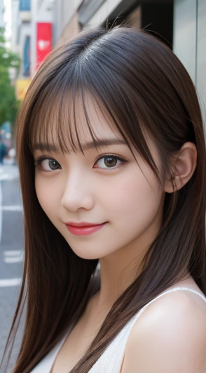 masutepiece, Best Quality, Illustration, Ultra-detailed, finely detail, hight resolution, 8K Wallpaper, Perfect dynamic composition, Beautiful detailed eyes, doress,Medium Hair, Natural Color Lip, Random and sexy poses,Smile,Aoyama Street Walk、20 years girl