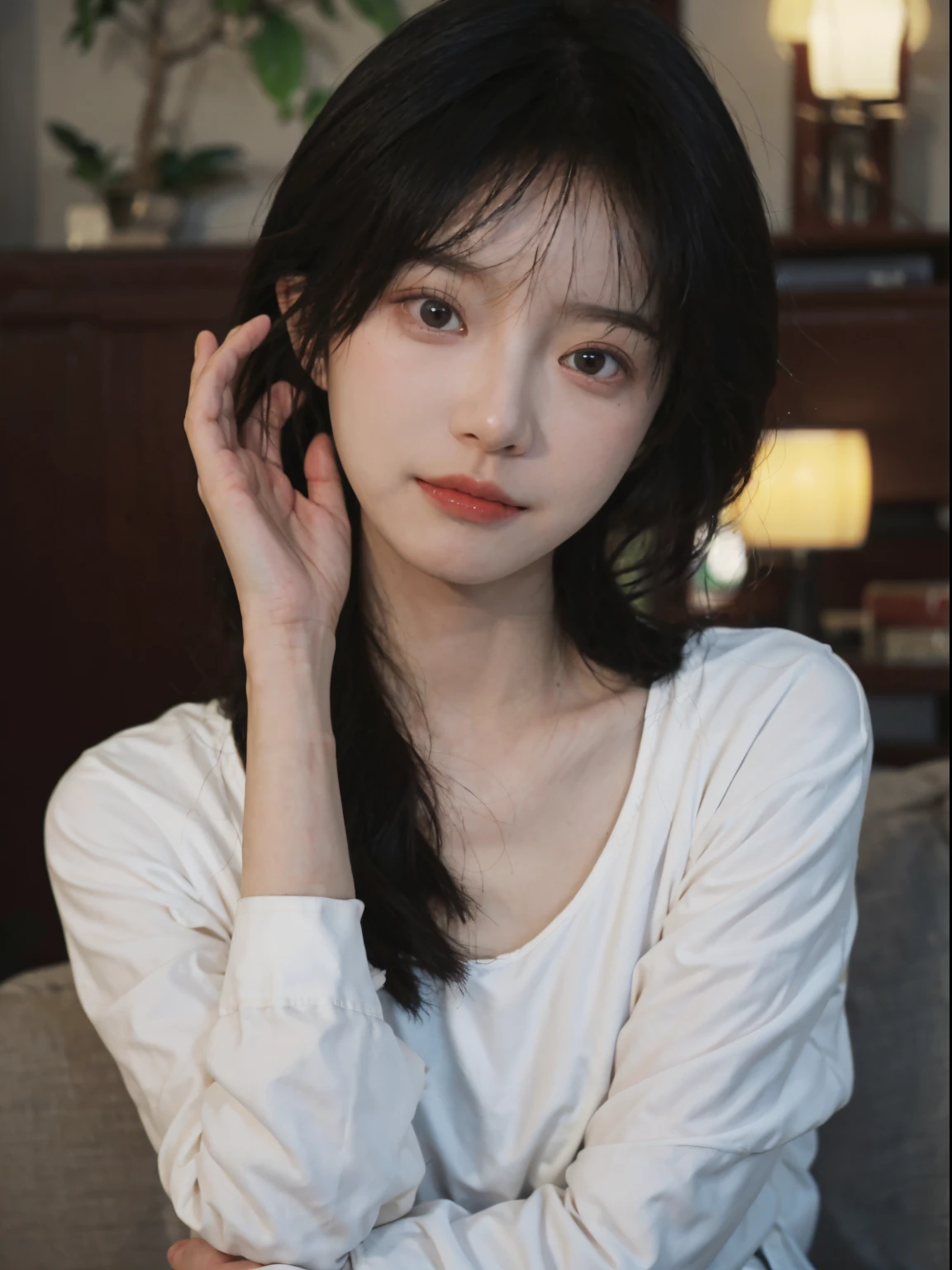 Best quality at best， 超高分辨率， （realistically：1.4），A woman in a white top poses for a photo, 🤤 girl portrait, beautiful Korean women, gorgeous young korean woman, Korean girls, Urzans, Young and cute Korean face, Cute and delicate face, Those girls&#39; The avatar is cute and exquisite, beautiful young korean woman, young and lovely Asian face, Pale round face, Cute Korean face, Beautiful Asian Girls