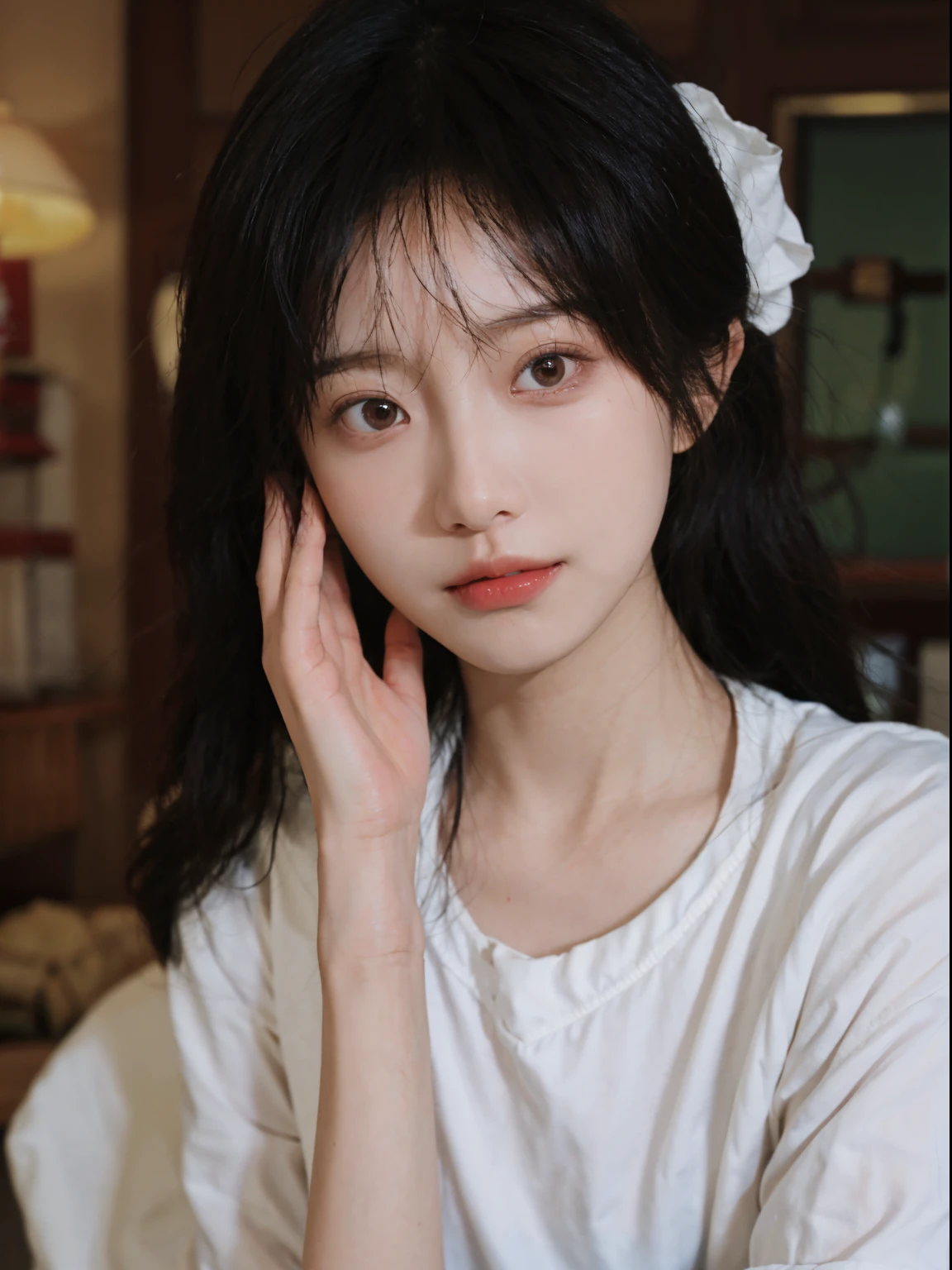 Best quality at best, 超高分辨率, (realistically:1.4),A woman in a white top poses for a photo, 🤤 girl portrait, beautiful Korean women, gorgeous young korean woman, Korean girls, Urzans, Young and cute Korean face, Cute and delicate face, Those girls' The avatar is cute and exquisite, beautiful young korean woman, young and lovely Asian face, Pale round face, Cute Korean face, Beautiful Asian Girls