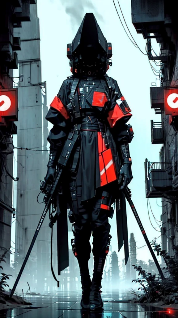 derpd, Deadly geisha cyborg assassin in hooded kimono & armor, Futuristic ski sunglasses, danger, Red-yellow sky, Post-apocalyptic art, Neon horror, 科幻小说, glitchcore, cgsociety, modern european ink painting, androgyny, Mixed Media, Dystopian Art, Black and neon space art, Analog Horror, Nightmare fuel, Spacepunk, glitchcore, Undeservedly beautiful, Beautiful and sinister. World-class female cyborg in stunning HD, World-Class Art, Unique, Modern masterpieces, exceptional, Exquisite, Dark Fantasy, Apocalypse Art, Calo type