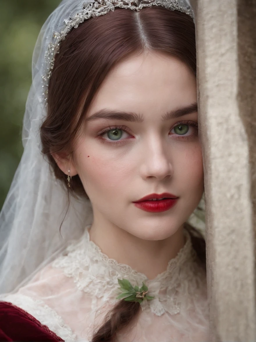 (((There was a deep red gash on her left cheek))) white complexion, Women around 19 years old, Natural gray hair, unique green eyes, Wear eyeshadow powder, Slim and elegant, The beautiful, Candlelight in a medieval atmosphere, Super sharp focus, Real shooting, Medieval women's clothing, Four colors (scar:1.4)
