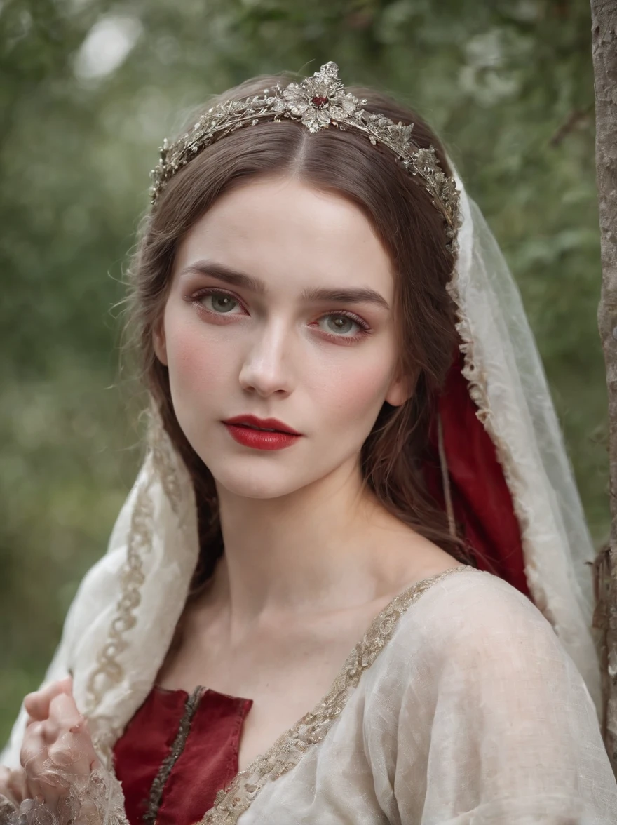 (((There was a deep red gash on her left cheek))) white complexion, Women around 19 years old, Natural gray hair, unique green eyes, Wear eyeshadow powder, Slim and elegant, The beautiful, Candlelight in a medieval atmosphere, Super sharp focus, Real shooting, Medieval women's clothing, Four colors (scar:1.4)