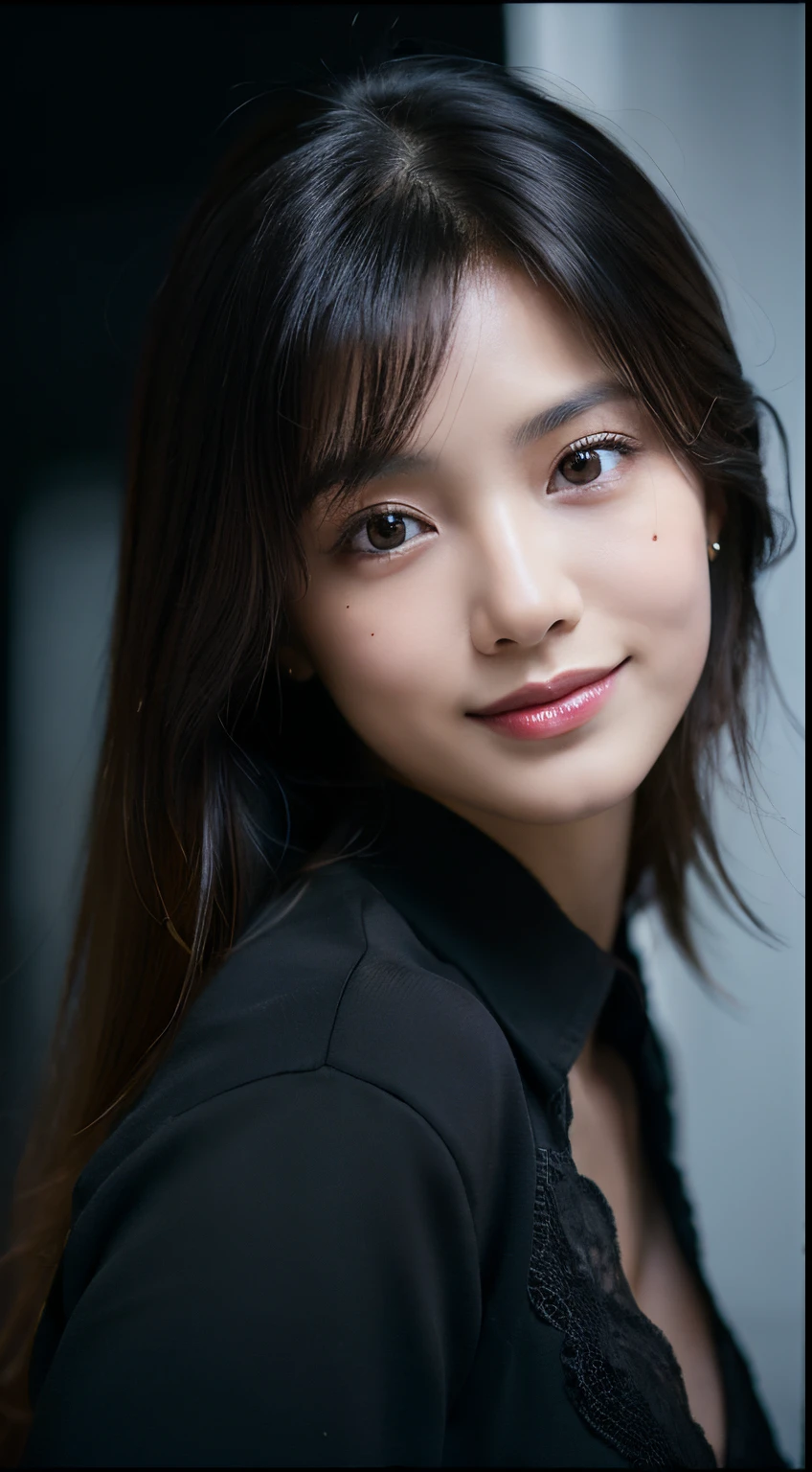 Highest Quality, Epic Realistic, ((In the pitch black darkness :1.4)), ((Portrait:1.5)),(Background: Dark ) High contrast ,Brilliant photos, Minimum Lux, lighting face, She is comfortable, Dark Plain Shirt, Looks unbelievable, (8K, Raw photo, Highest Quality),(Epic Realistic:1.5), femele, Face,(Detailed eyes:0.8),(Looking at the camera:1.4), (Highest Quality), ( High contrast, Deep Shadows),Intricate details,Cinematic,((skin:1.4)), (cabelos preto e longos:1.3), Long hair, Messy ,(nffsw:1.5),Detailed, Colors, Superior Quality, ( Starry sky: 1.4), masutepiece, Raw photo (20yr old, Looking at Viewer), Beautiful, (Wearing a dark shirt,), Perfect, natural, Perfect composition, Portrait, Perfect face, Smiling expression, mesmerizing eyes, Bright details, tight lips, (high skin detail),, (Blue tint: 0.6), (sale: 0.8), (Bloody: 0.7), Key lighting , (Backlight: 0.5), medium depth of field, Canon 5D, 50mm Lens, F/4 aperture, (Ultra-detailed, Complex Detail), Sharp Focus, Soft colors, 8K, Absurd, 80mm, Dark background, Photography, Smiling, Pinay, Philippines, mideum breasts
