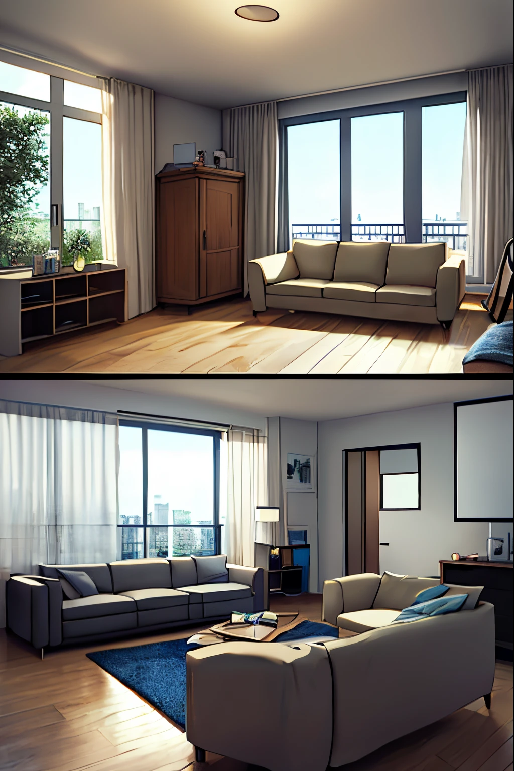 Interior de um apartamento em Londres, apartamento em Londres,. television, sofa , abajur, poltrona, carpete, quadros, scenario without humans, sem humanos, anime scenery, Setting for anime ,