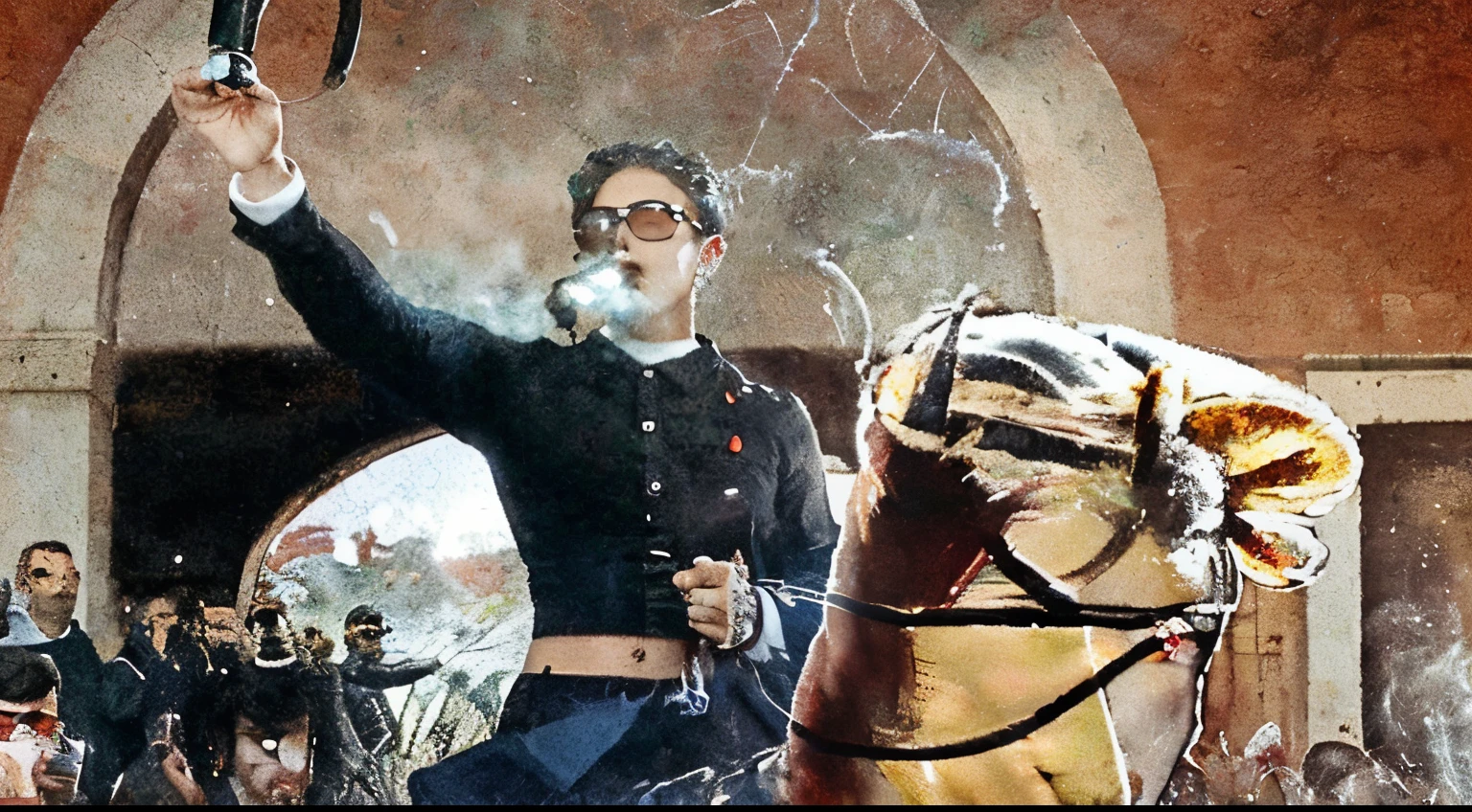 usando oculos preto e fumando um charuto
