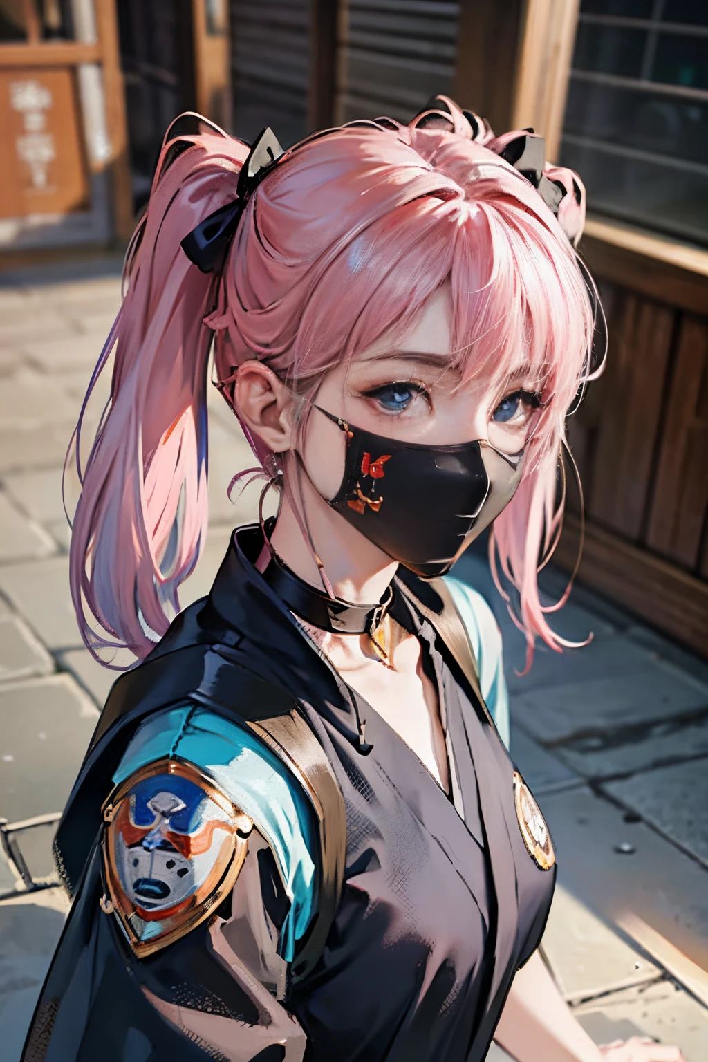 1人の女性、 Look at the viewer,
Her upper body, Her beautiful blue eyes, Pink hair with twin tails, Moles under her eyes, Plump and glossy lips, Heart-shaped choker,Female ninja 、stealth、Ninja Black Costume、Black mask、Looking at the viewer, smiling at the viewer. .. .. .. .. .. .. .. .. .. .. .. .. .. .. .. .. .. .. .. .. .. .. .. .. .. .. .. .. .. .. .. .. .. .. .. .。.。.。.。.。.。.。.。.。.。.。.。.。.。.。.。.。.。.。.。.。.。.。.。.。.。.。.。.。.。.。.。.。.。.。.。.。.。.。.。.。.。.。.。.。.。.。.。.。.。.3D, cyberpunk style short clothes、, of the highest quality, 8K, Detailed skin texture, Detailed Cloth Texture, beautifull detailed face, Intricate details, Female ninja、Kunoichi、Ninja Outfit、Edo townscape、morning landscape edge lighting, Side lighting, Cinematic lighting, Ultra high definition, 8K UHD, Film grain, Best Shadows, Delicate, Facing the viewer, front facing