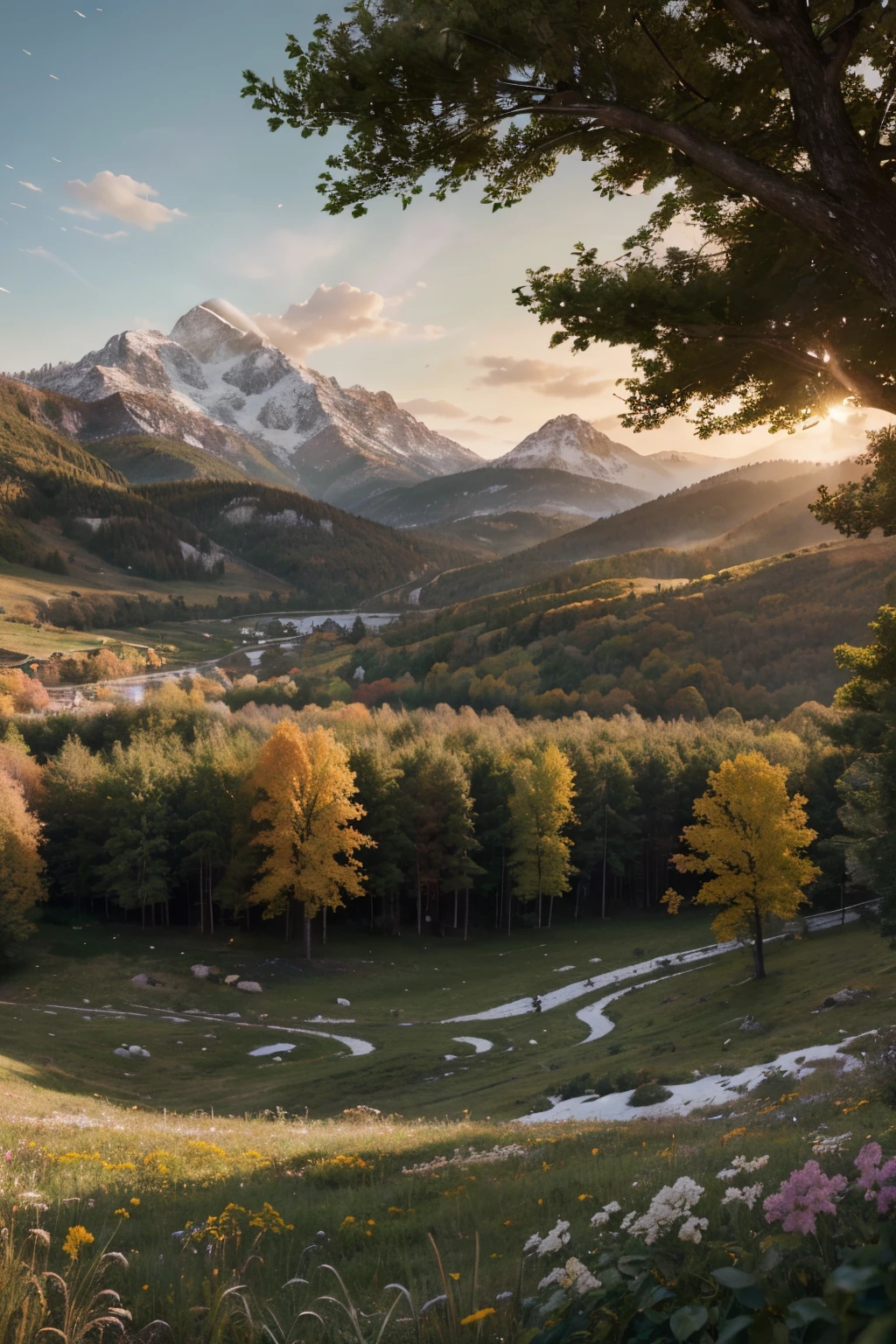 tmasterpiece, beste-Qualit, hiquality, высокодетализированные обои CG унифицированные 8K, Beautiful Landscape Oil Painting, award-winning photo, blurred background, Depth of field, HDR, Flowers, Color difference, photo realism, A highly detailed, Artstation trend, CGsociety Trend, intrikate, higly detailed, art and masterpiece of Midway, beste-Qualit, extremely detailed CG unified wallpapers 8k, Lush summer landscape, Green Hills, stretching to the horizon,  decorated with yellow and red flowers and purple color, Volumetric lighting and masterpiece, high-quality, extremely detailed CG unified wallpapers 8k, Serene autumn landscapes, in golden yellow, fiery red and burnt orange trees. The fresh air is filled with the sweet aroma of fallen leaves and wood smoke. The ground was covered with a layer of warm leaves, rustling underfoot. In the distance, mountain, shrouded in fog, Three-dimensional lighting and masterpieces, topquality, high quality and extremely detailed CG unified 8k wallpapers, The winter overalls covered the amazing winter landscape, Creating a sparkling white and cool blue world. Tall evergreen trees, tall and proud;, Three-dimensional lighting and masterpieces. topquality, High quality and extremely detailed CGI brings together a vibrant spring landscape, full of new life and colours. The hills are covered with green carpets, decorated with delicate pink wildflowers, purple and yellow shades and 3D lighting