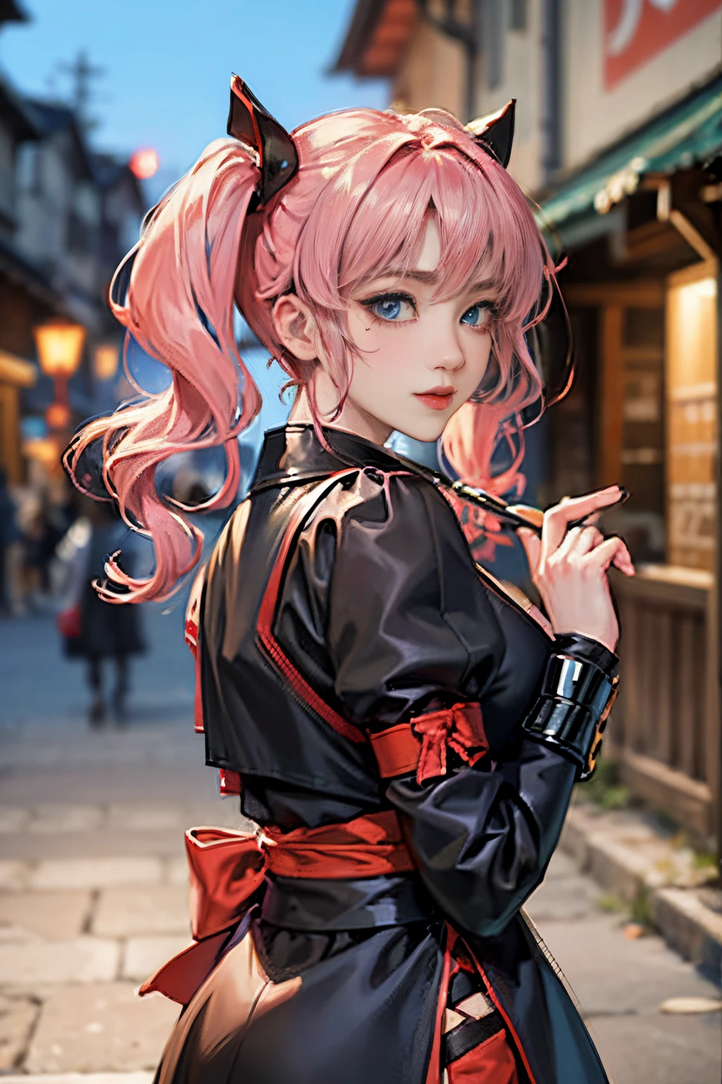 1人の女性、 Look at the viewer,
Her upper body, Her beautiful blue eyes, Pink hair with twin tails, Moles under her eyes, Plump and glossy lips, Heart-shaped choker,Female ninja 、stealth、Ninja Black Costume、Black mask、Looking at the viewer, smiling at the viewer. .. .. .. .. .. .. .. .. .. .. .. .. .. .. .. .. .. .. .. .. .. .. .. .. .. .. .. .. .. .. .. .. .. .. .. .。.。.。.。.。.。.。.。.。.。.。.。.。.。.。.。.。.。.。.。.。.。.。.。.。.。.。.。.。.。.。.。.。.。.。.。.。.。.。.。.。.。.。.。.。.。.。.。.。.。.。.3D, cyberpunk style short clothes、, of the highest quality, 8K, Detailed skin texture, Detailed Cloth Texture, beautifull detailed face, Intricate details, Female ninja、Kunoichi、Ninja Outfit、Edo townscape、morning landscape edge lighting, Side lighting, Cinematic lighting, Ultra high definition, 8K UHD, Film grain, Best Shadows, Delicate, Facing the viewer, front facing
