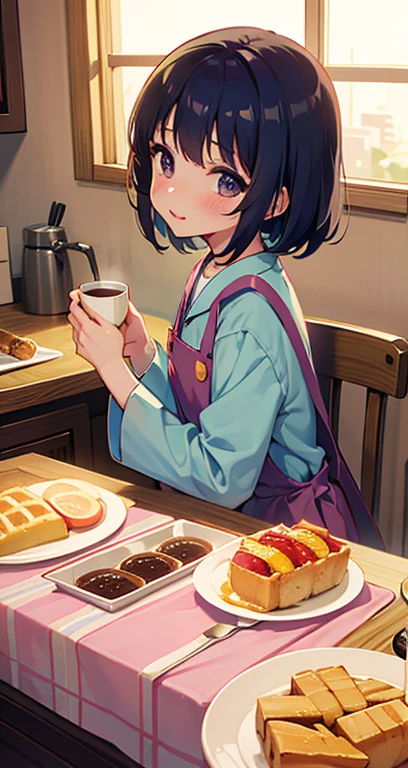 kawaii girl、Semi-long、s Pajamas、pinafore、breakfast、breads、soup、coffee