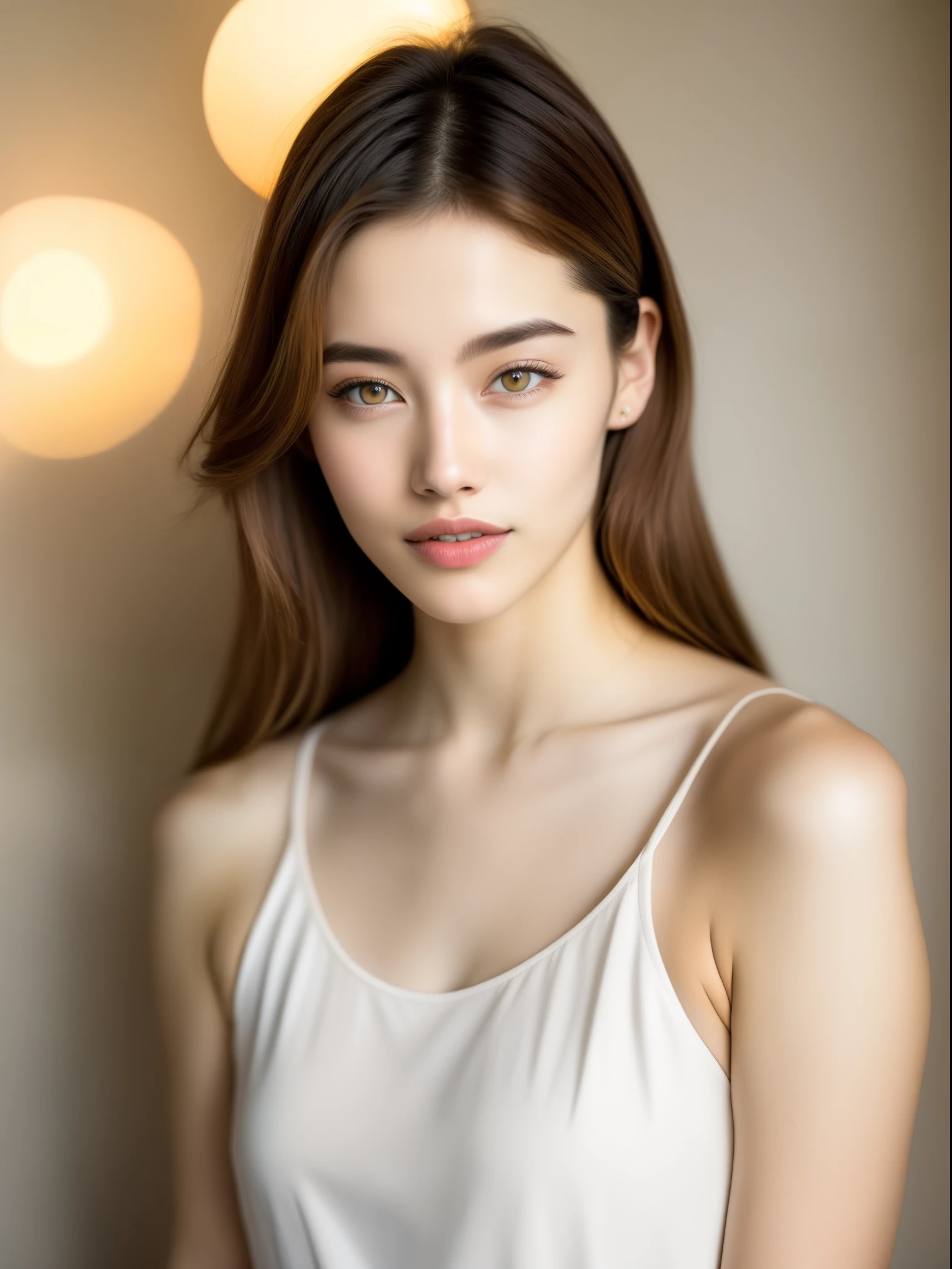 Fashion model 21 years old, Perfect eyes, Perfect iris, Perfect lips, perfect teeth, Perfect Skin, Soft front light, nffsw, (soft colours: 1.2)、small tits