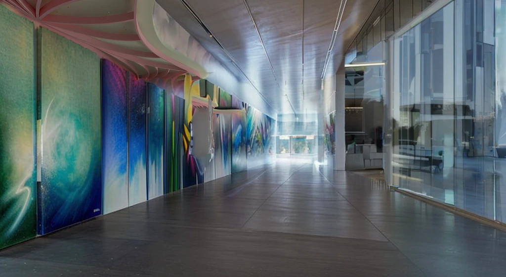 The whole wall is brightened with magical hanging paintings in a magical style.
