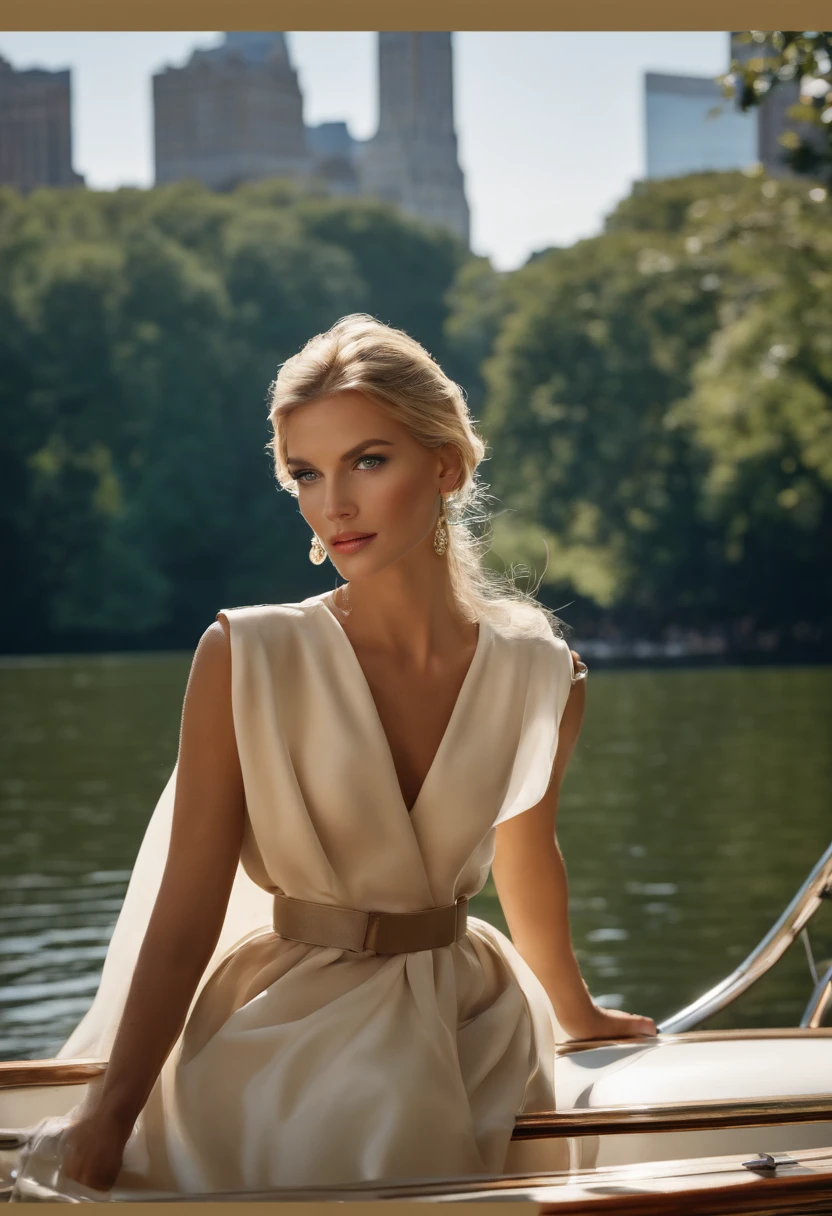 An image of Madison enjoying a scenic boat ride in Central Park's iconic lake.,original,Madison Clark, an American supermodel, was discovered in her hometown of Miami. With her sun-kissed skin, cascading golden hair, and piercing blue eyes, she epitomized classic American beauty with an international allure. Standing at 5’11”, Madison’s commanding presence and unique look were a natural fit for the high fashion world.
By her mid-twenties, Madison had become a regular on Vogue covers, and a runway sensation in Milan, Paris, and New York. Her versatility in high fashion, swimwear, and lingerie made her a favorite among top designers and brands.