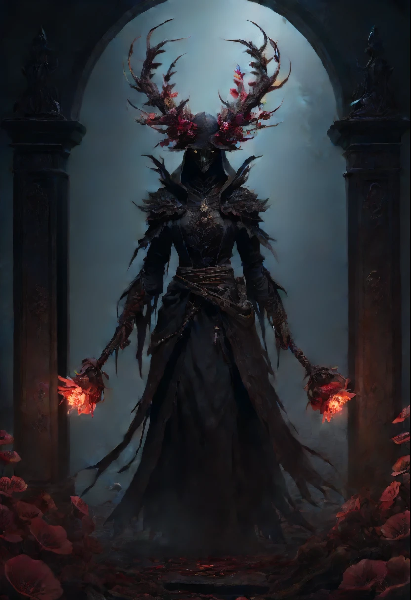 Lycorisradiata,Charming flower of the other side,Mysterious Manzhu Shahua,A bloody ghost flower blooming at the gate of hell,Leading the soul to the afterlife,Evil charm,Flirtatious,uncanny,dark fantasy style art, dark flower shaman, dark fantasy concept art, bloodborne concept art, dark concept art, Feiyu looking for flowers, Diablo digital concept art, dark fantasy art style, Dark flowers, 🌺 CG Society, bloodborne art, photorealistic dark concept art, Concept film, Ruben Tan