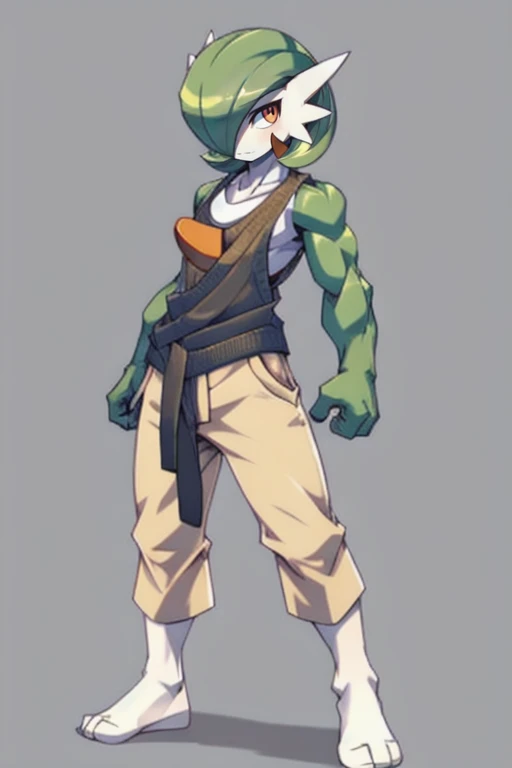 masterpiece, best quality, full body, Solo, male focus, (androgynous), furry, (Gardevoir)), ((pokemon)), (sweater tank top), (gi), (shaolin),