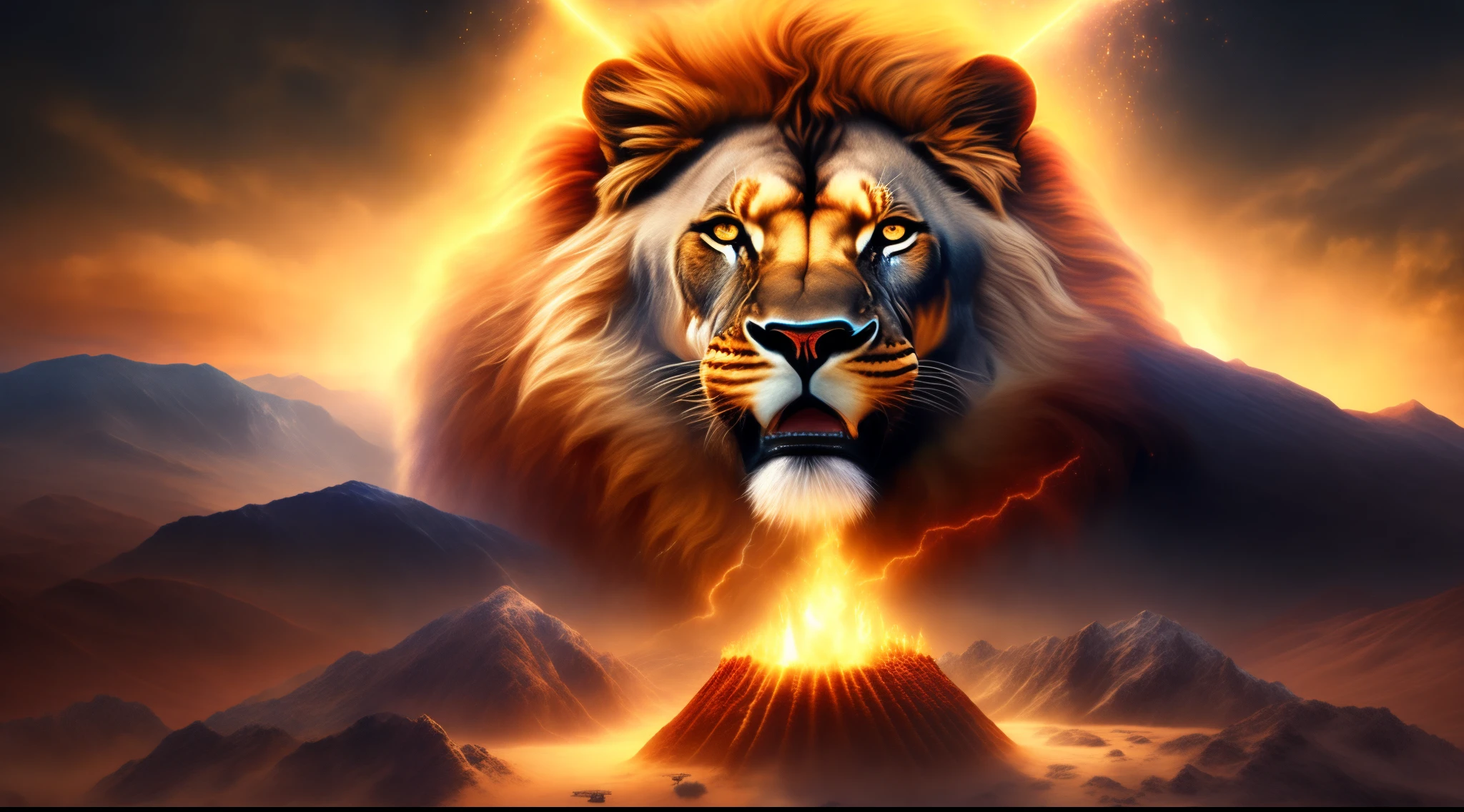 Realista, Cor Preta predominante, highlighted lion roaring, Labaredas de fogo, Diamond Crown on the Lion&#39;s Head, Elementos de fundo Menorah, Letras das 12 tribos de Israel, Apocalipse, Armagedom, Arrebatamento, New Jerusalem, Trombetas, Trono, 50 Elders, Natural, thunders, Estrelas, Nuvens, Salvation of the People, Anjos, Fogo Celeste, Espada flamejante, Coroa de Diamantes