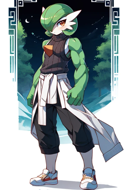 masterpiece, best quality, full body, Solo, male focus, (androgynous), furry, (Gardevoir)), ((pokemon)), (sweater tank top), (gi), (shaolin),