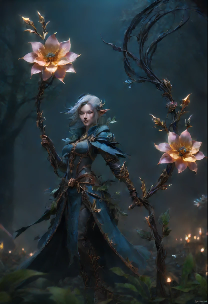 (Lycorisradiata close-up:1.5),Charming flower of the other side,Mysterious Manzhu Shahua,A bloody ghost flower blooming at the gate of hell,Leading the soul to the afterlife,Evil charm,Flirtatious,uncanny,Magic Sword,Legendary magic sword,Glory Magic Sword,Alloy iron flower,Alloy vines surround the magic sword,There are iron flowers on the sword,heavy metal style,metal art,flower made of iron,iron leaf,Full metallic luster,Metal texture in the post-industrial era,Crafts made from twisted alloy wire,gold flowers,Iron flower,Silver flower,metal tree branch,a crystal pendant,Emerald inlay,well-built,Perfect craftsmanship,Magic lightning background,blue lightning,There are fairies,dark fantasy style art, dark flower shaman, dark fantasy concept art, bloodborne concept art, dark concept art, Feiyu looking for flowers, Diablo digital concept art, dark fantasy art style, Dark flowers, 🌺 CG Society, bloodborne art, photorealistic dark concept art, Concept film, Ruben Tan,