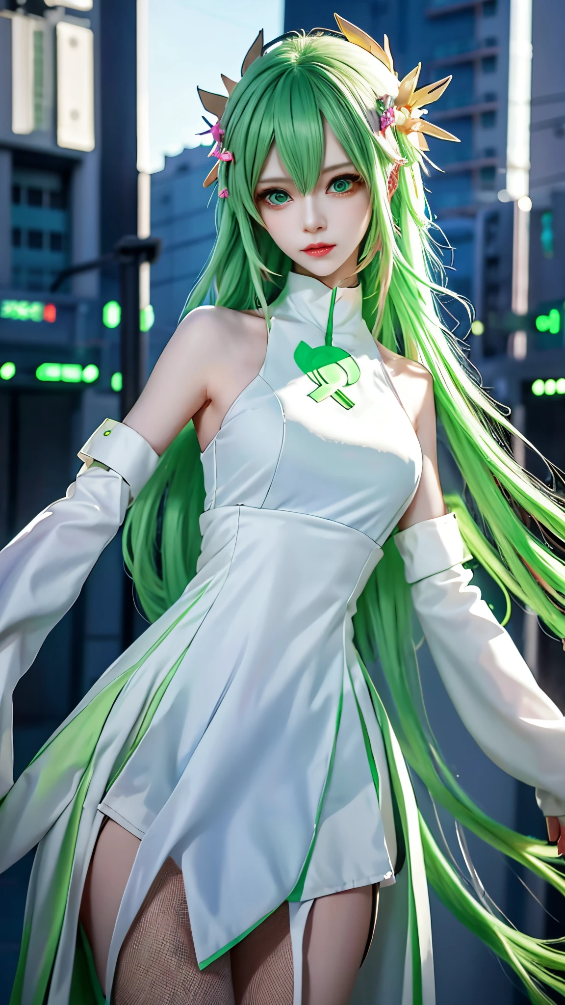 anime girl with green eyes and a white dress holding a green light, perfect android girl, digital cyberpunk anime art, cyberpunk anime girl mech, anime cyberpunk art, cute cyborg girl, cyberpunk anime girl, digital cyberpunk - anime art, female cyberpunk anime girl, anime robotic mixed with organic, artwork in the style of guweiz, cyberpunk anime art, dreamy cyberpunk girl