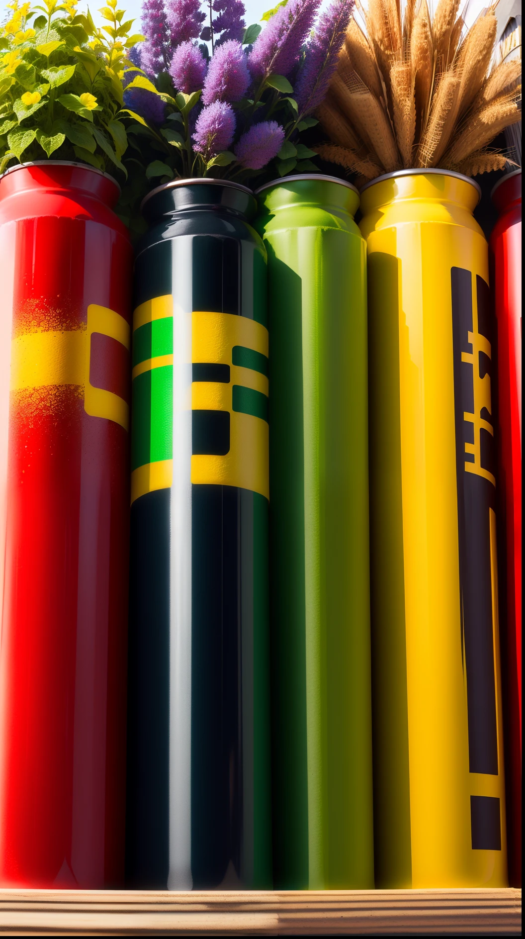 Zeige eine rechteckige Farpaltette mit drei Mulden untereinander zeigt. Fill this with the colors above red, in der Mitte Geld, green below, sodass die Fabpalette wie eine Ampel aussieht. Zige einen Pinsel der auf ein Blatt Pakier einen braunen Kothaufen malt.
